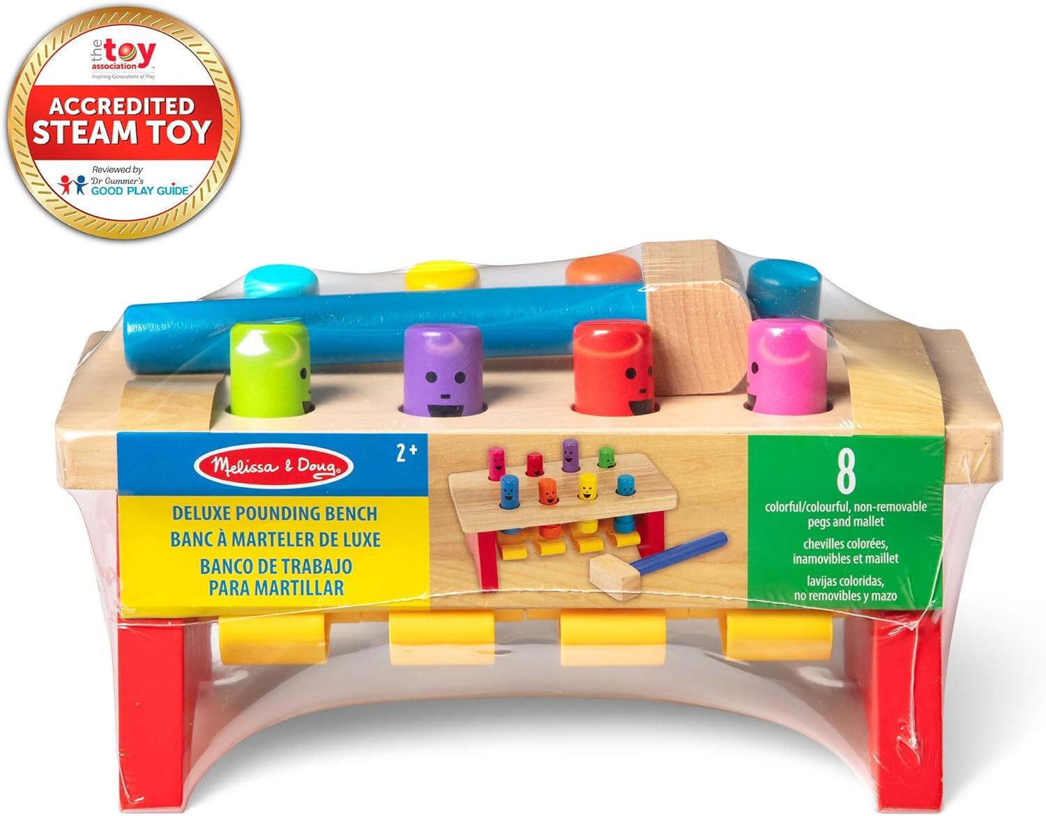 imageMelissa ampamp Doug Deluxe Pounding Bench Wooden Preschool Learning Toy with Mallet100 x 50 x 42