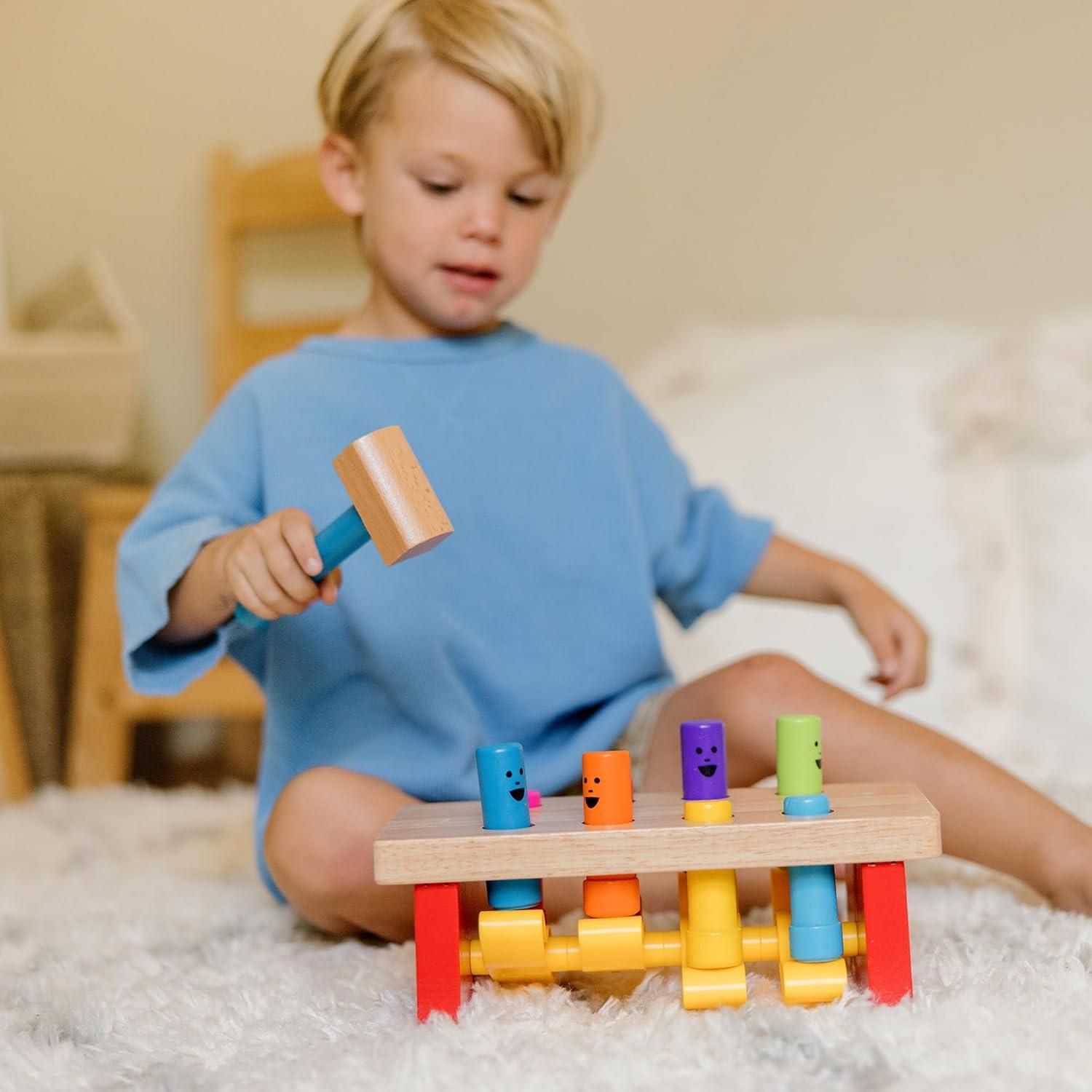 imageMelissa ampamp Doug Deluxe Pounding Bench Wooden Preschool Learning Toy with Mallet100 x 50 x 42