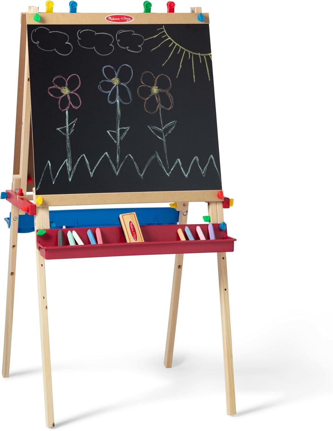 imageMelissa ampamp Doug Deluxe Standing Art Easel  DryErase Board Chalkboard Paper RollerStandard Packaging