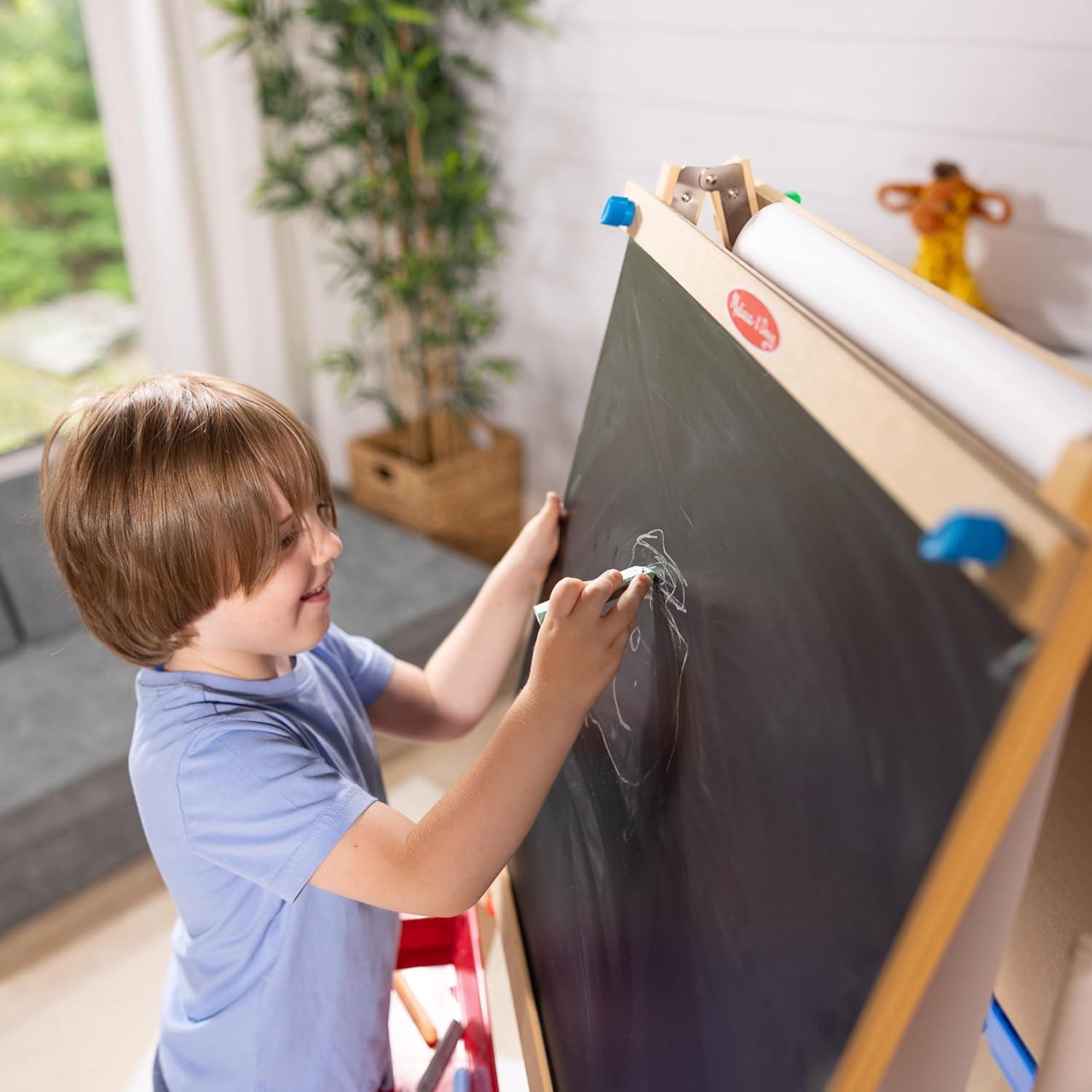 imageMelissa ampamp Doug Deluxe Standing Art Easel  DryErase Board Chalkboard Paper RollerStandard Packaging