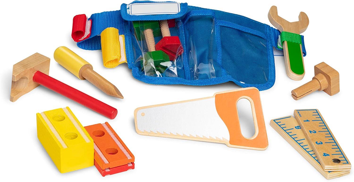 imageMelissa ampamp Doug Deluxe Tool Belt Set  5 Wooden Tools 8 Building Pieces Adjustable BeltEnglish Only