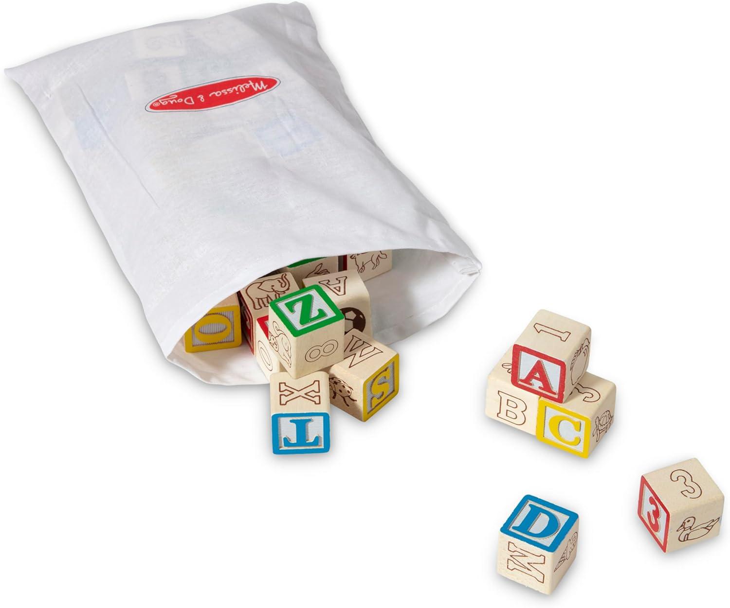 imageMelissa ampamp Doug Deluxe Wooden ABC123 1Inch Blocks Set with Storage Pouch 50 pcs