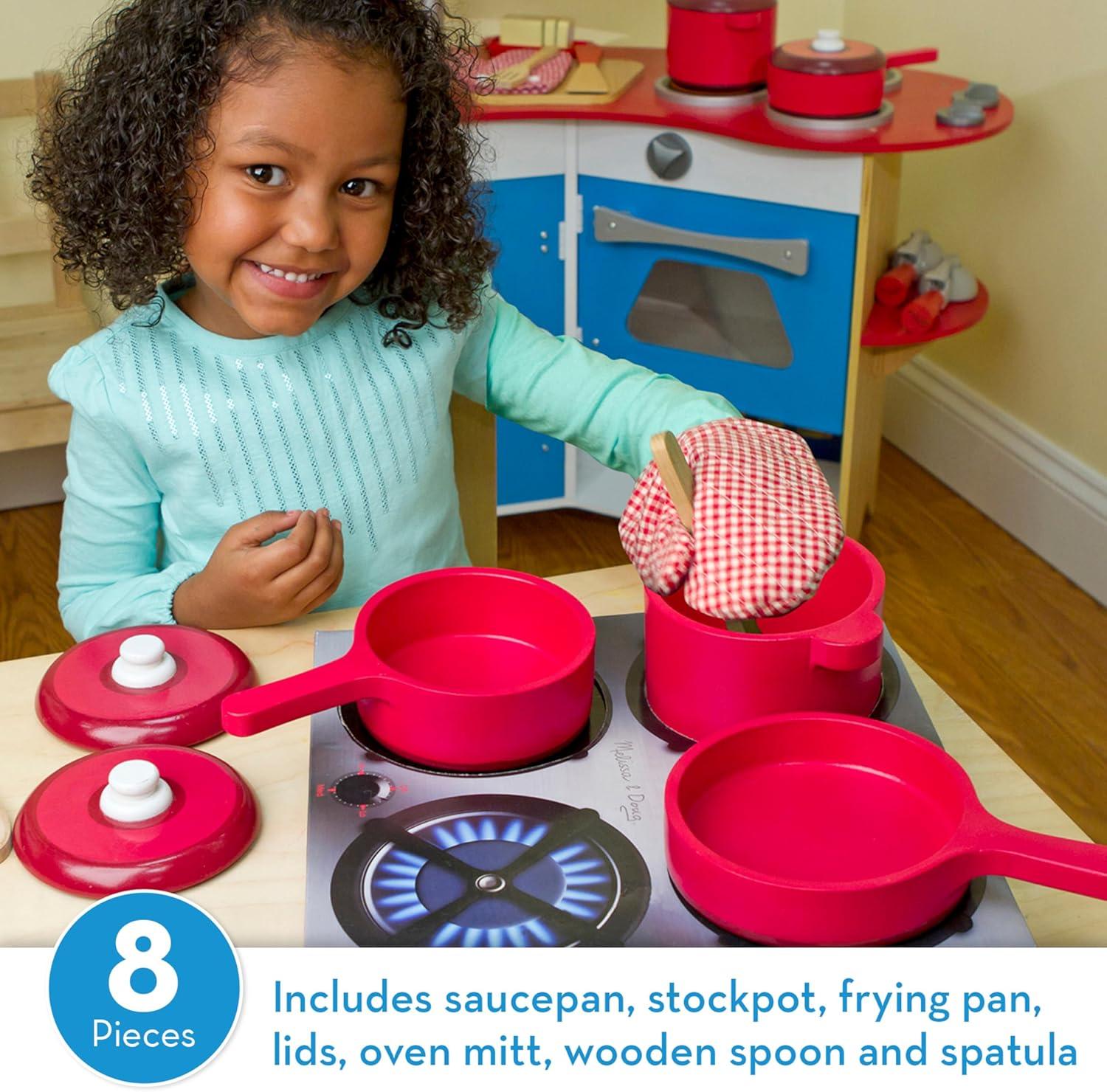 imageMelissa ampamp Doug Deluxe Wooden Kitchen Accessory Set  Pots ampamp Pans 8 pcs