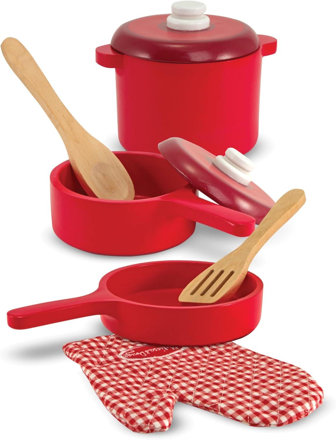 imageMelissa ampamp Doug Deluxe Wooden Kitchen Accessory Set  Pots ampamp Pans 8 pcs