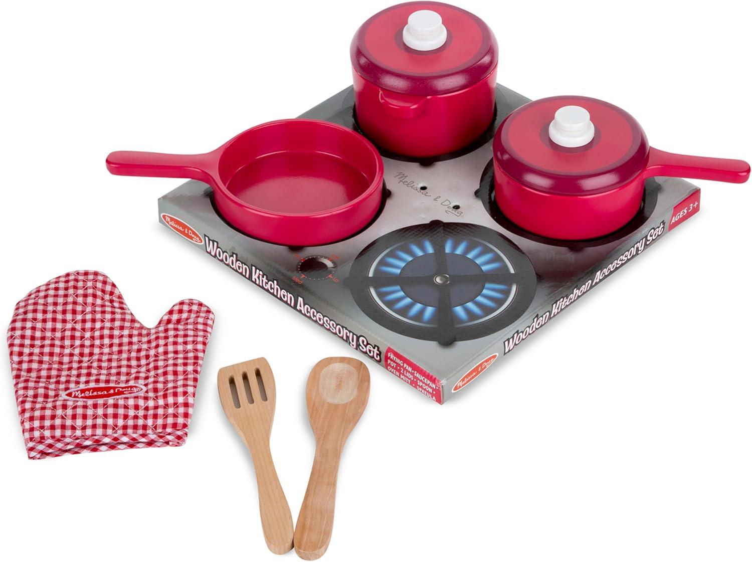 imageMelissa ampamp Doug Deluxe Wooden Kitchen Accessory Set  Pots ampamp Pans 8 pcs