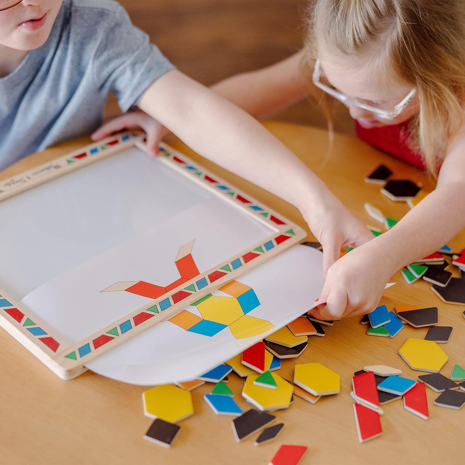 imageMelissa ampamp Doug Deluxe Wooden Magnetic Pattern Blocks Set  Educational Toy with 120 Magnets and Carrying Case MultiNone 1 EA English OnlyEnglish Only