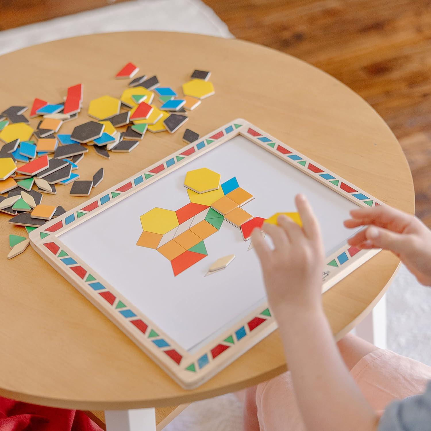 imageMelissa ampamp Doug Deluxe Wooden Magnetic Pattern Blocks Set  Educational Toy with 120 Magnets and Carrying Case MultiNone 1 EA English OnlyEnglish Only