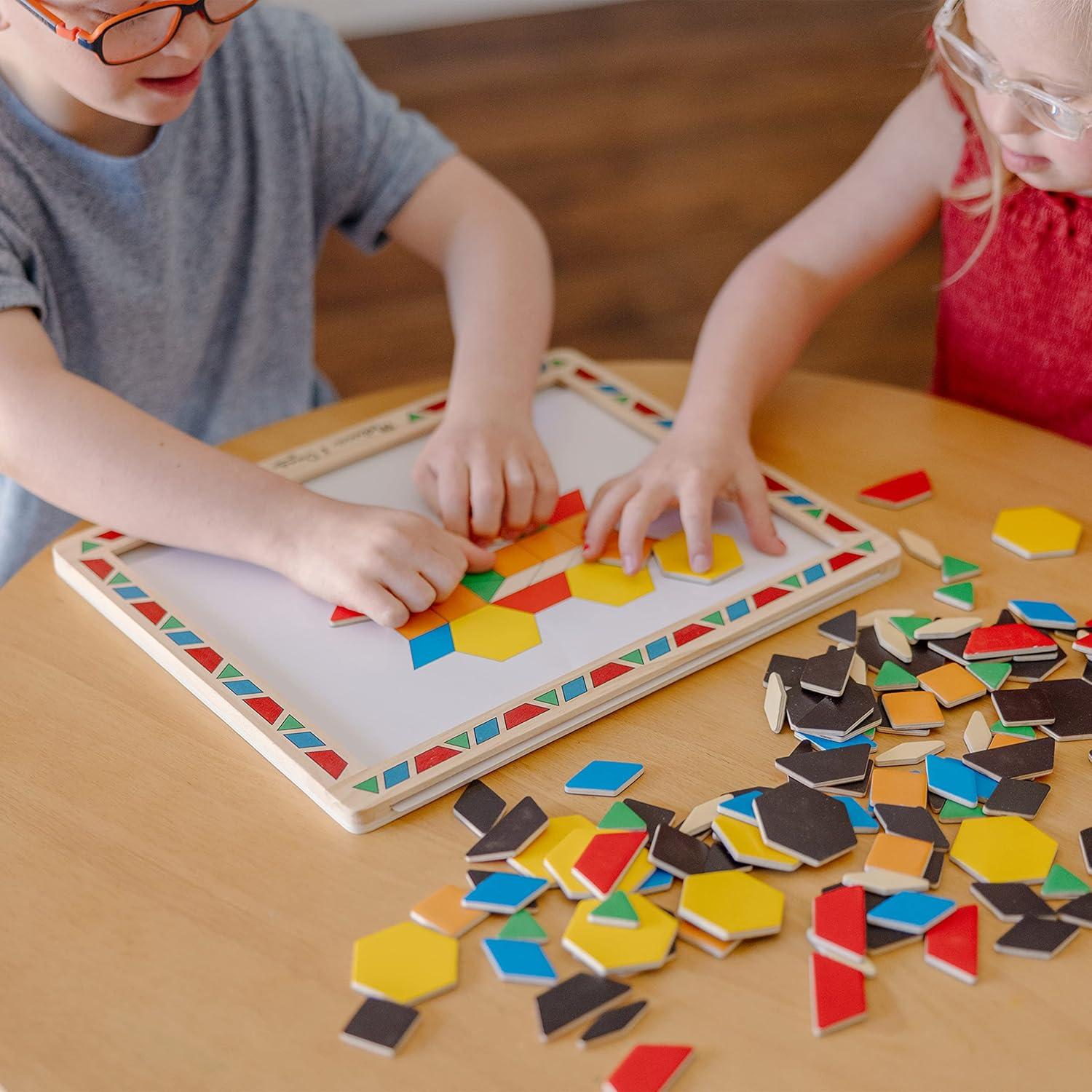 imageMelissa ampamp Doug Deluxe Wooden Magnetic Pattern Blocks Set  Educational Toy with 120 Magnets and Carrying Case MultiNone 1 EA English OnlyEnglish Only