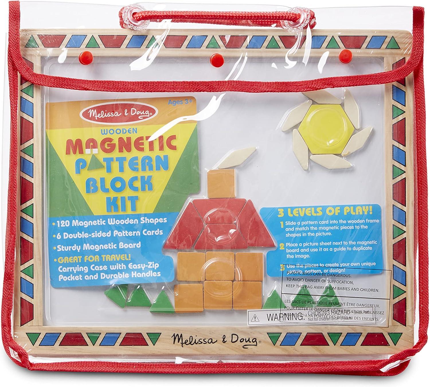 imageMelissa ampamp Doug Deluxe Wooden Magnetic Pattern Blocks Set  Educational Toy with 120 Magnets and Carrying Case MultiNone 1 EA English OnlyEnglish Only