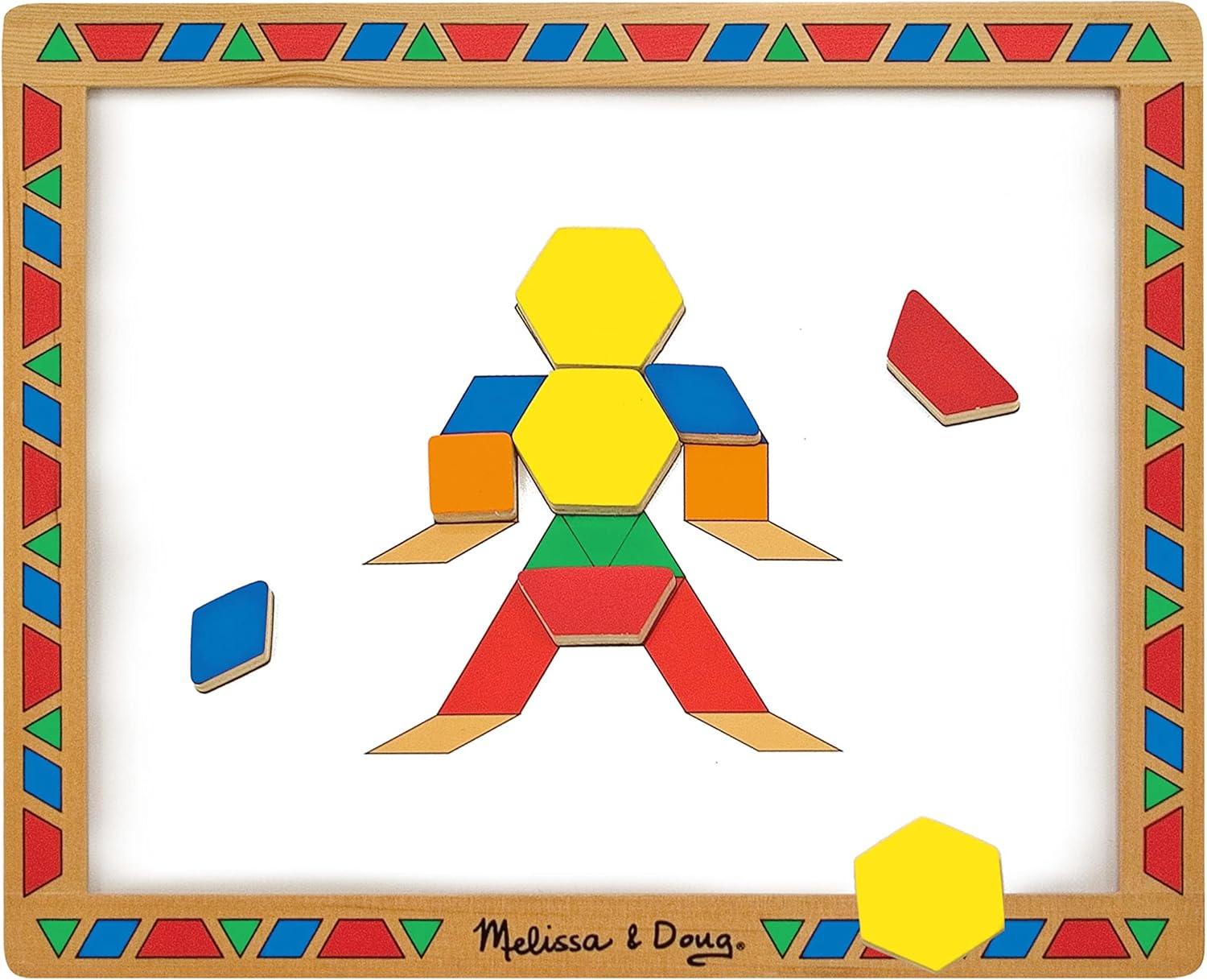 imageMelissa ampamp Doug Deluxe Wooden Magnetic Pattern Blocks Set  Educational Toy with 120 Magnets and Carrying Case MultiNone 1 EA English OnlyEnglish Only
