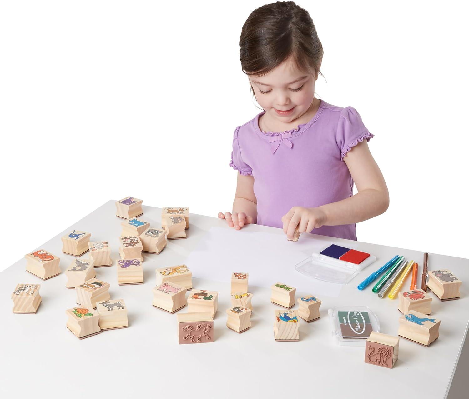 imageMelissa ampamp Doug Deluxe Wooden Stamp Set Animals  30 Stamps 6 Markers 2 Stamp PadsDeluxe Wooden Stamp Set  Animals
