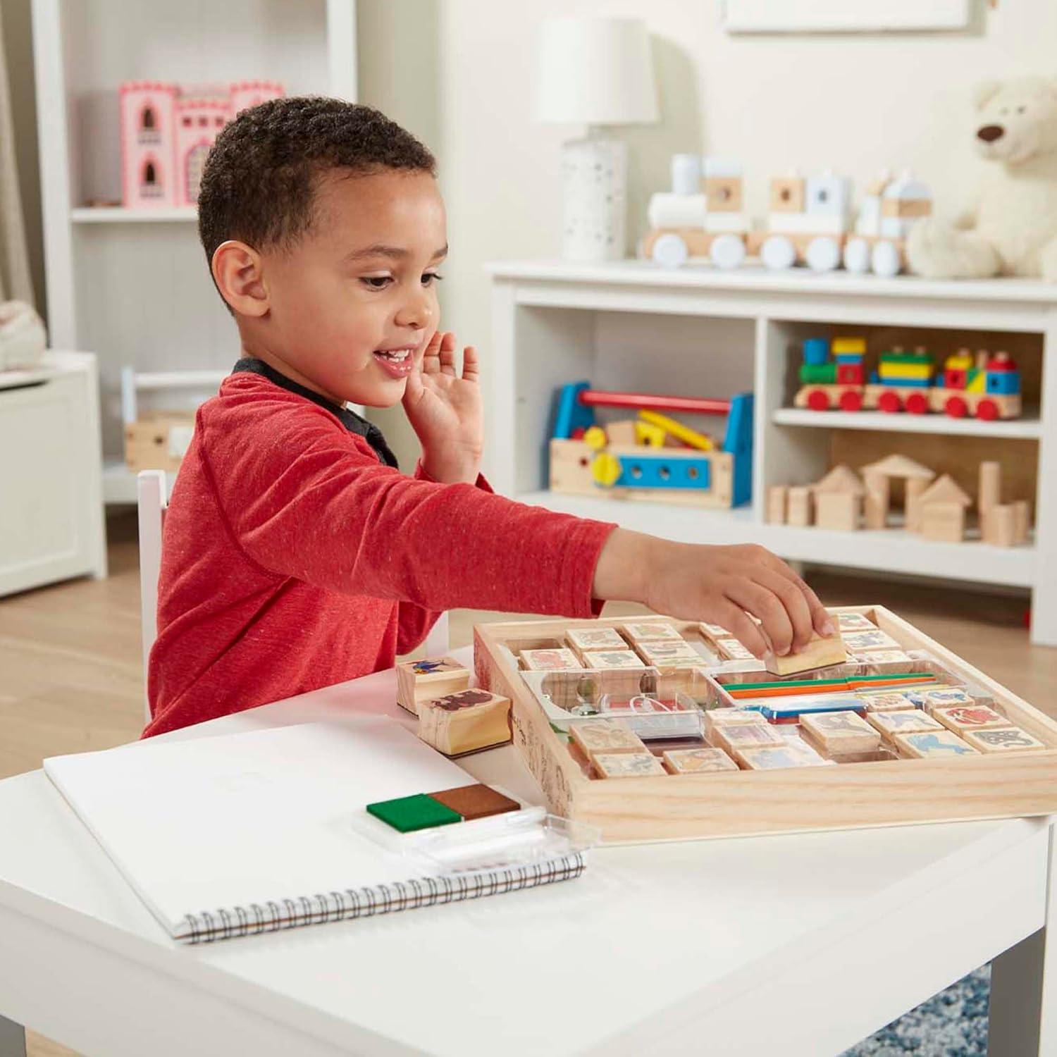 imageMelissa ampamp Doug Deluxe Wooden Stamp Set Animals  30 Stamps 6 Markers 2 Stamp PadsDeluxe Wooden Stamp Set  Animals