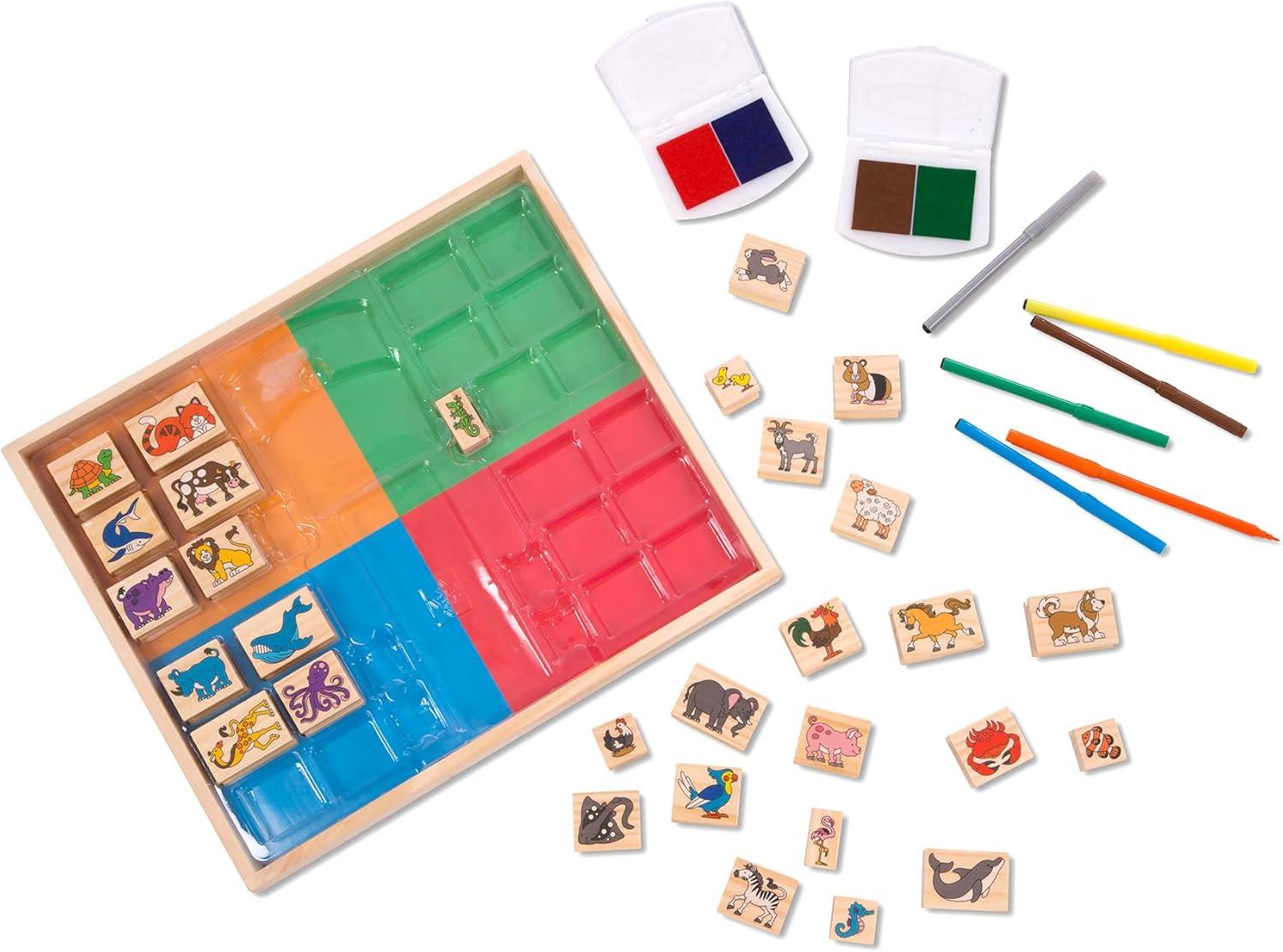 imageMelissa ampamp Doug Deluxe Wooden Stamp Set Animals  30 Stamps 6 Markers 2 Stamp PadsDeluxe Wooden Stamp Set  Animals