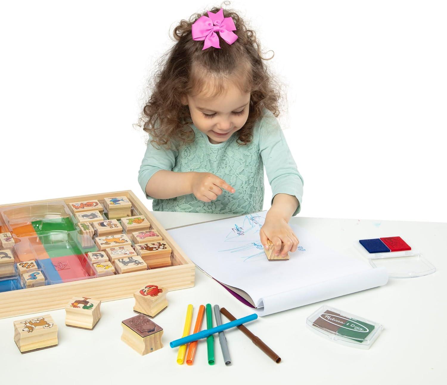 imageMelissa ampamp Doug Deluxe Wooden Stamp Set Animals  30 Stamps 6 Markers 2 Stamp PadsDeluxe Wooden Stamp Set  Animals
