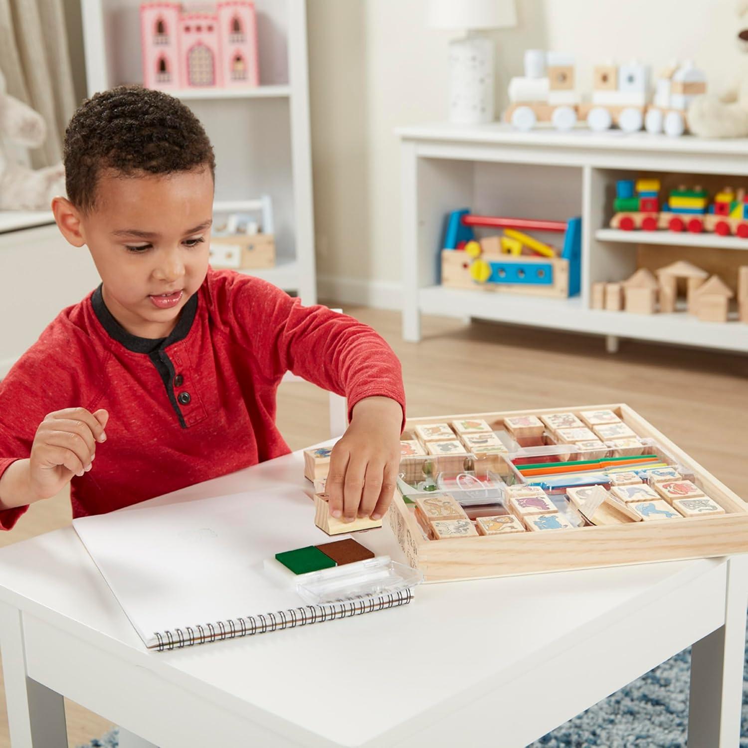 imageMelissa ampamp Doug Deluxe Wooden Stamp Set Animals  30 Stamps 6 Markers 2 Stamp PadsDeluxe Wooden Stamp Set  Animals