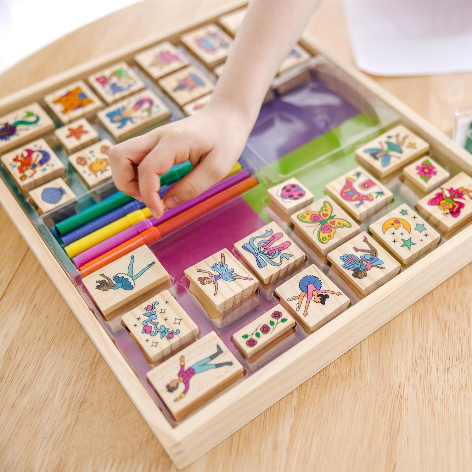 imageMelissa ampamp Doug Deluxe Wooden Stamp Set Animals  30 Stamps 6 Markers 2 Stamp PadsFairy Tale