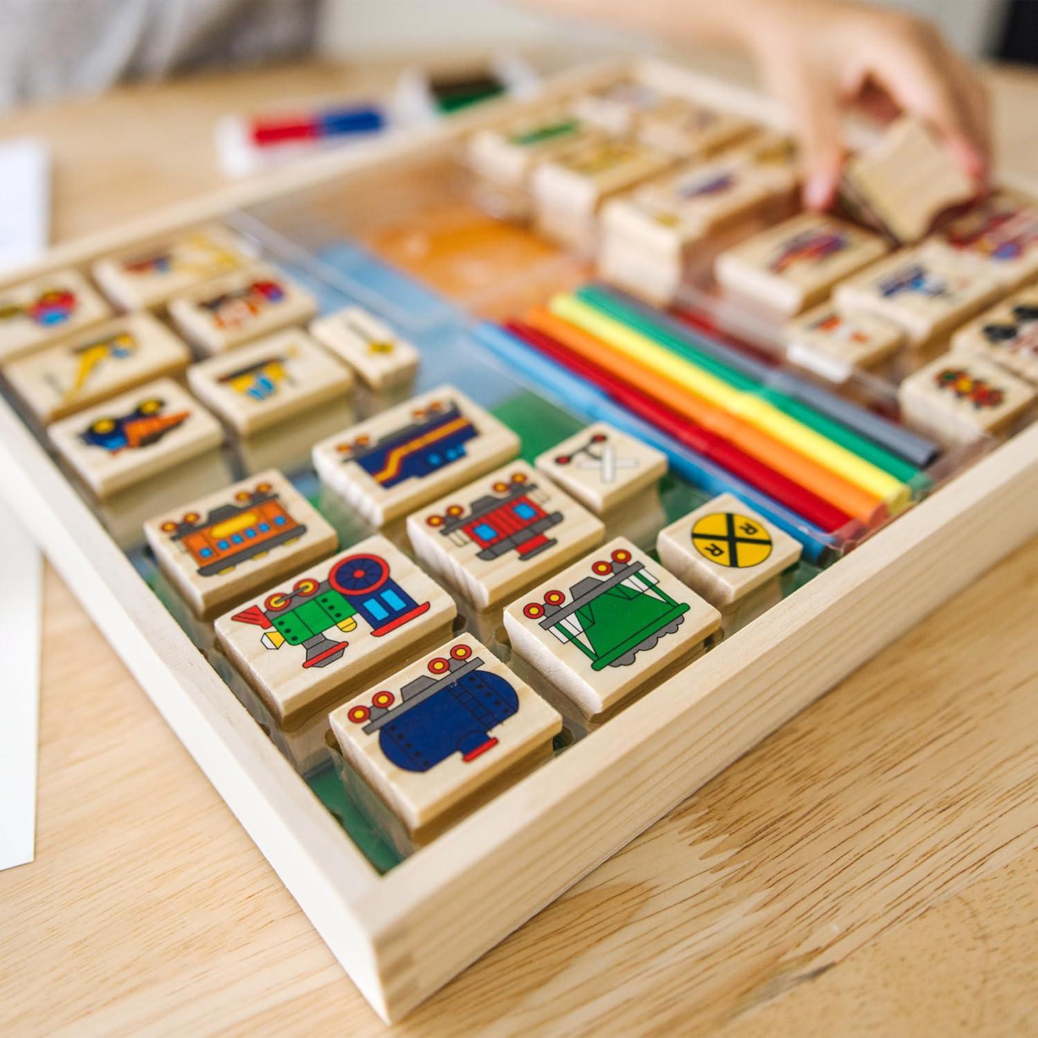imageMelissa ampamp Doug Deluxe Wooden Stamp Set Animals  30 Stamps 6 Markers 2 Stamp PadsVehicles