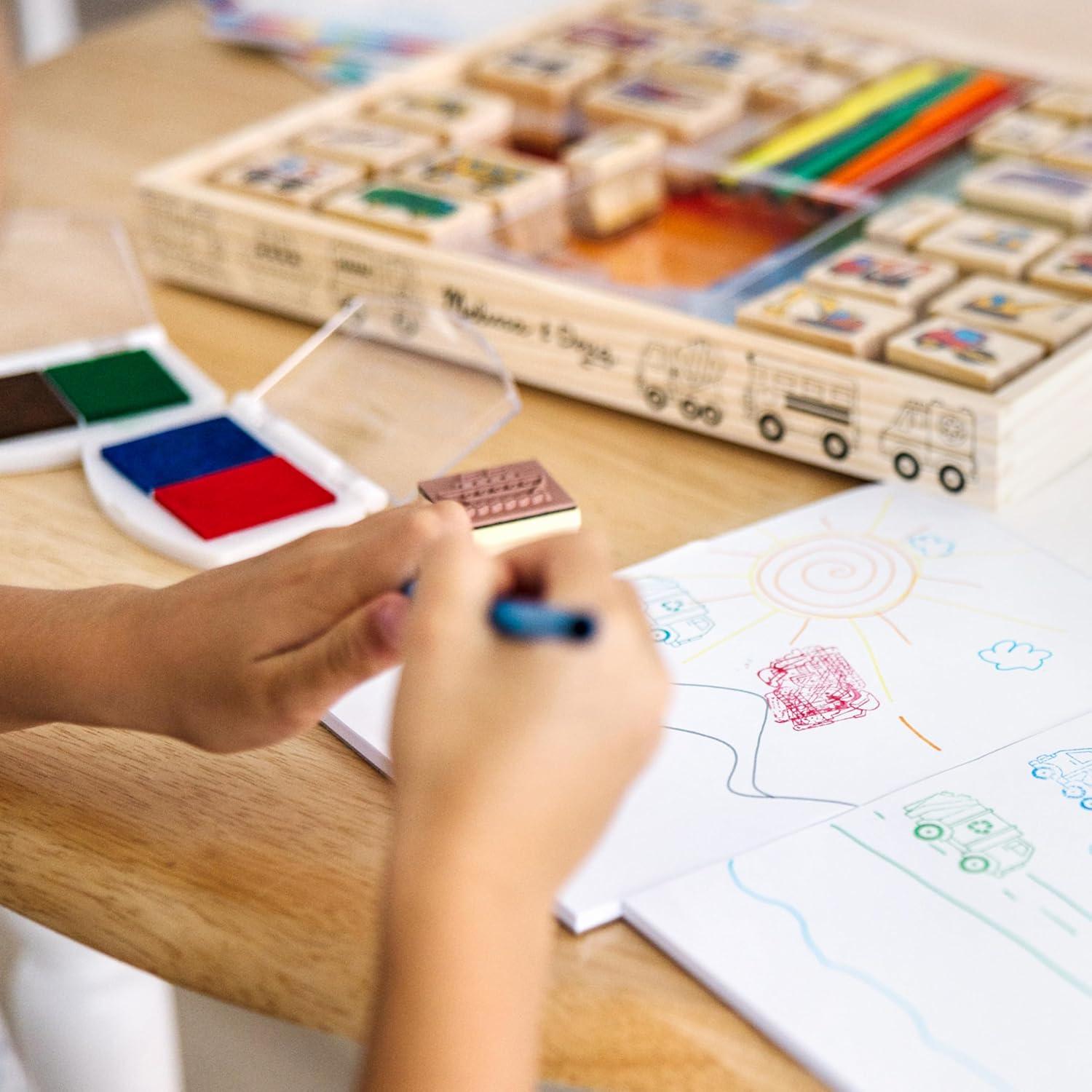 imageMelissa ampamp Doug Deluxe Wooden Stamp Set Animals  30 Stamps 6 Markers 2 Stamp PadsVehicles