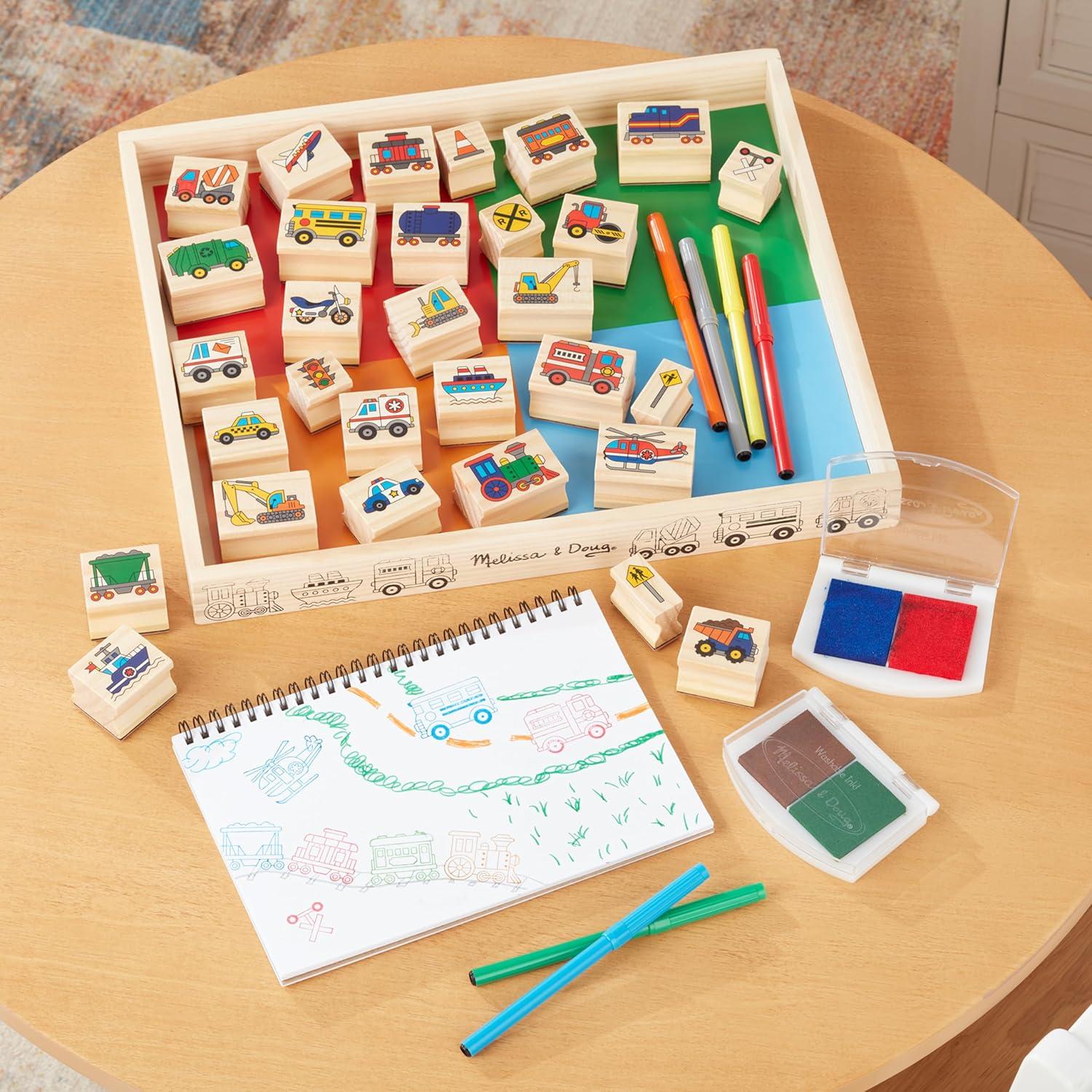 imageMelissa ampamp Doug Deluxe Wooden Stamp Set Animals  30 Stamps 6 Markers 2 Stamp PadsVehicles