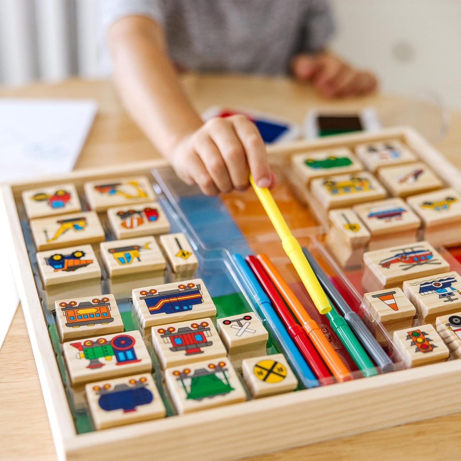 imageMelissa ampamp Doug Deluxe Wooden Stamp Set Animals  30 Stamps 6 Markers 2 Stamp PadsVehicles