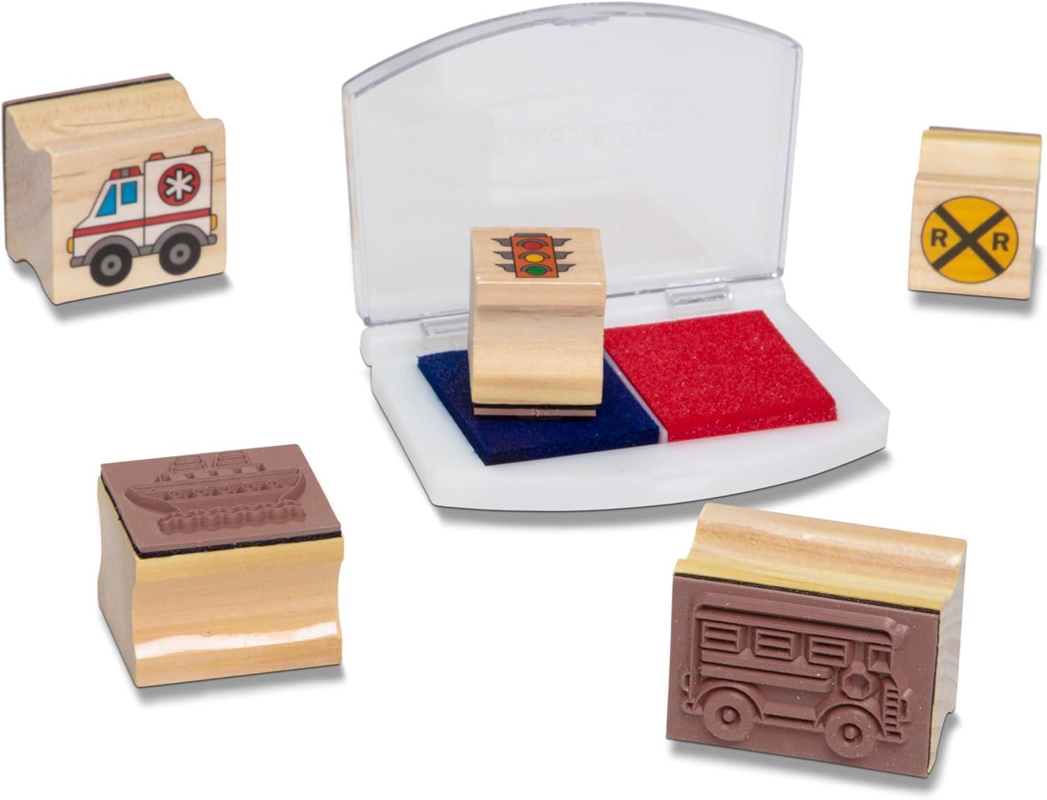 imageMelissa ampamp Doug Deluxe Wooden Stamp Set Animals  30 Stamps 6 Markers 2 Stamp PadsVehicles