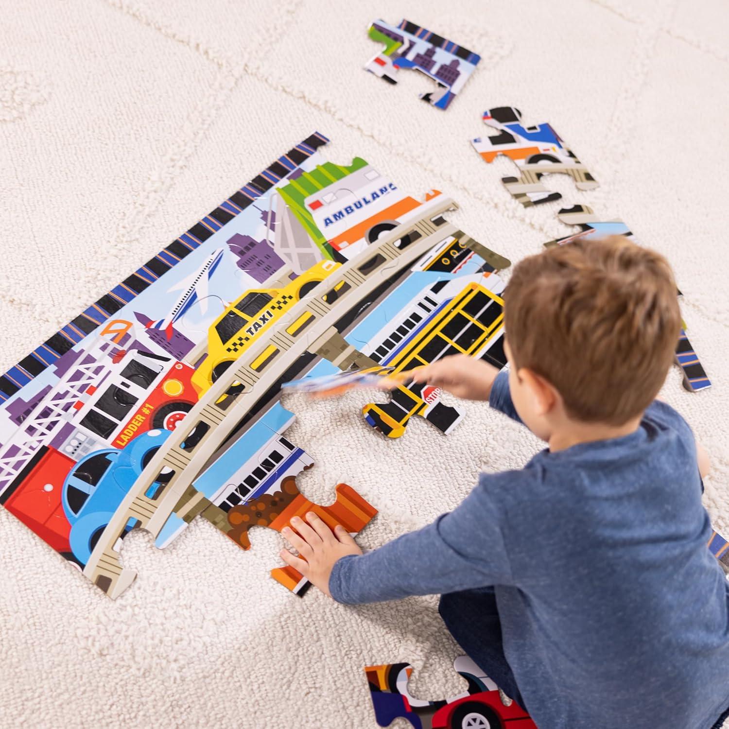 imageMelissa ampamp Doug Dinosaur Dawn Jumbo Floor Puzzle 24 Pieces 2 x 3 Feet Jigsaw Puzzle for Preschoolers and Kids Ages 3  FSC CertifiedTraffic Jam Floor Puzzle  24 Pieces