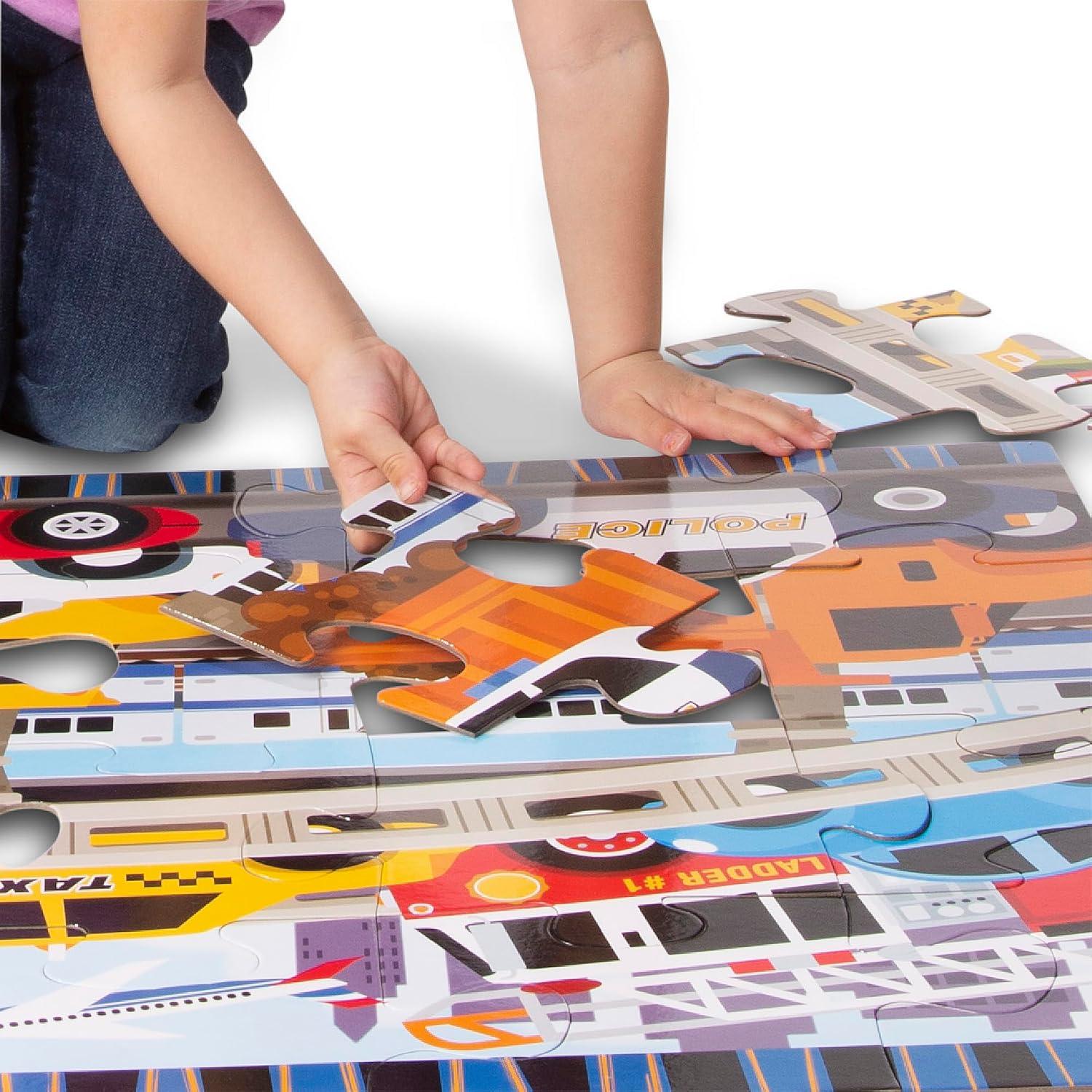 imageMelissa ampamp Doug Dinosaur Dawn Jumbo Floor Puzzle 24 Pieces 2 x 3 Feet Jigsaw Puzzle for Preschoolers and Kids Ages 3  FSC CertifiedTraffic Jam Floor Puzzle  24 Pieces