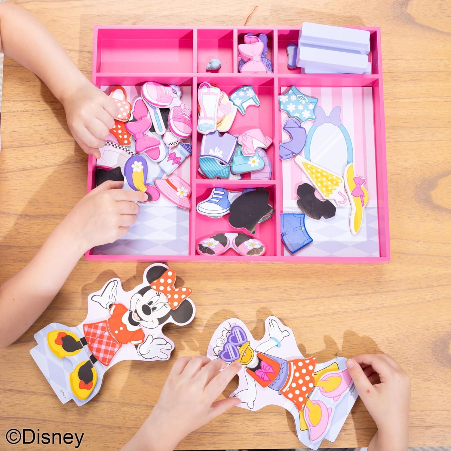 imageMelissa ampamp Doug Disney Minnie Mouse and Daisy Duck Deluxe Wooden Magnetic DressUp 2 Fashion Dolls with Stands for Pretend Play 52 Pieces  FSC Certified
