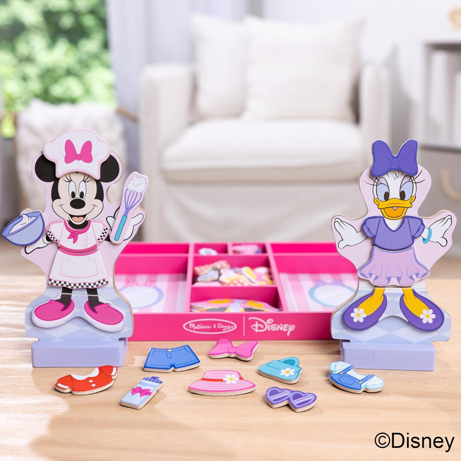 imageMelissa ampamp Doug Disney Minnie Mouse and Daisy Duck Deluxe Wooden Magnetic DressUp 2 Fashion Dolls with Stands for Pretend Play 52 Pieces  FSC Certified