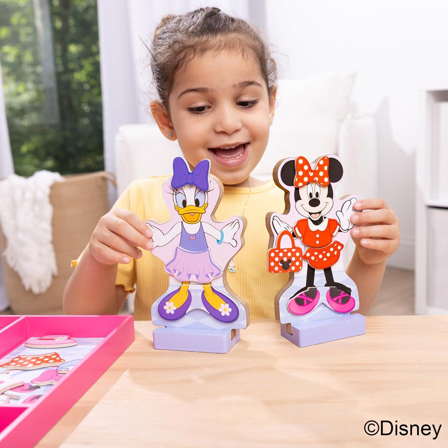 imageMelissa ampamp Doug Disney Minnie Mouse and Daisy Duck Deluxe Wooden Magnetic DressUp 2 Fashion Dolls with Stands for Pretend Play 52 Pieces  FSC Certified