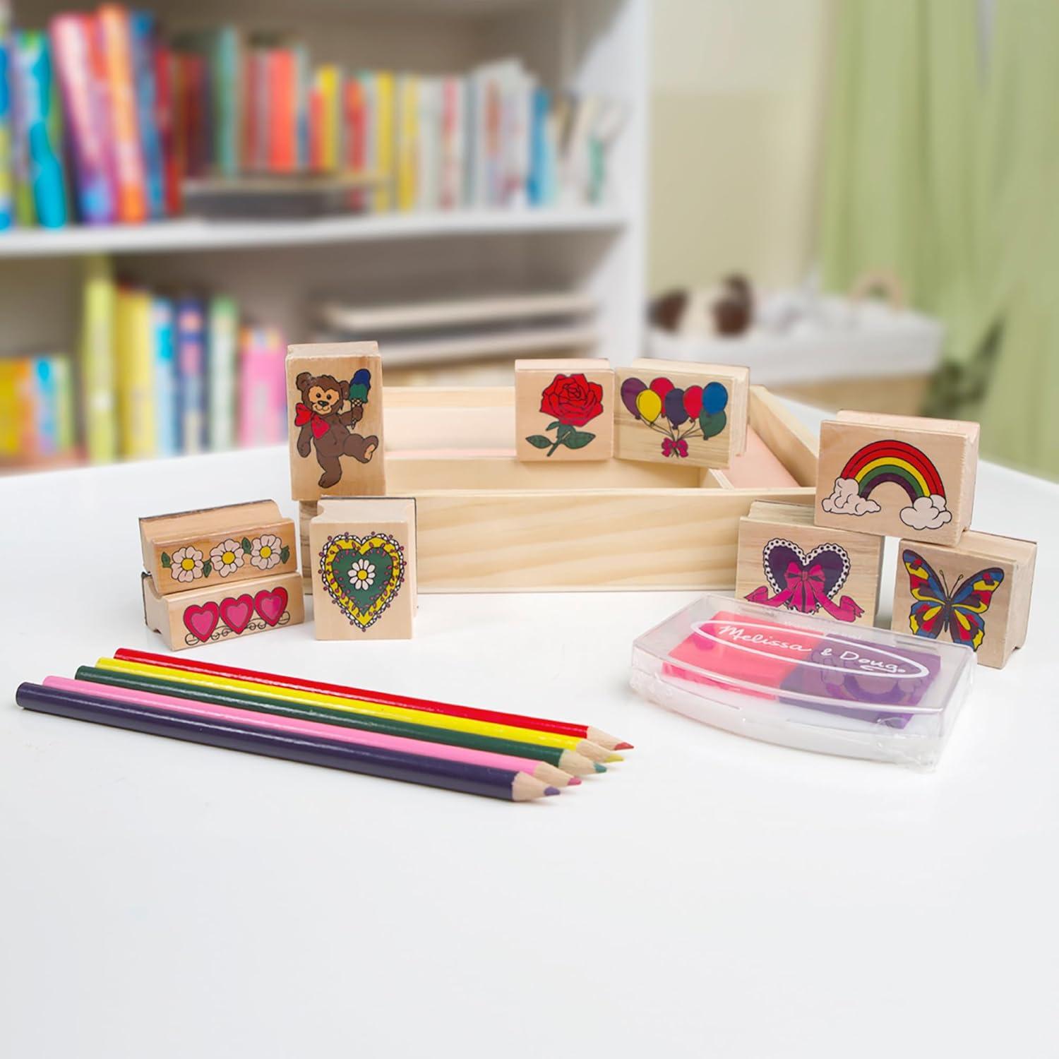 imageMelissa ampamp Doug Disney Princess Wooden Stamp Set 9 Stamps 5 Colored Pencils and 2Color Stamp Pad Disney Princess Coloring Stamps with Washable Ink for Kids Ages 4Friendship