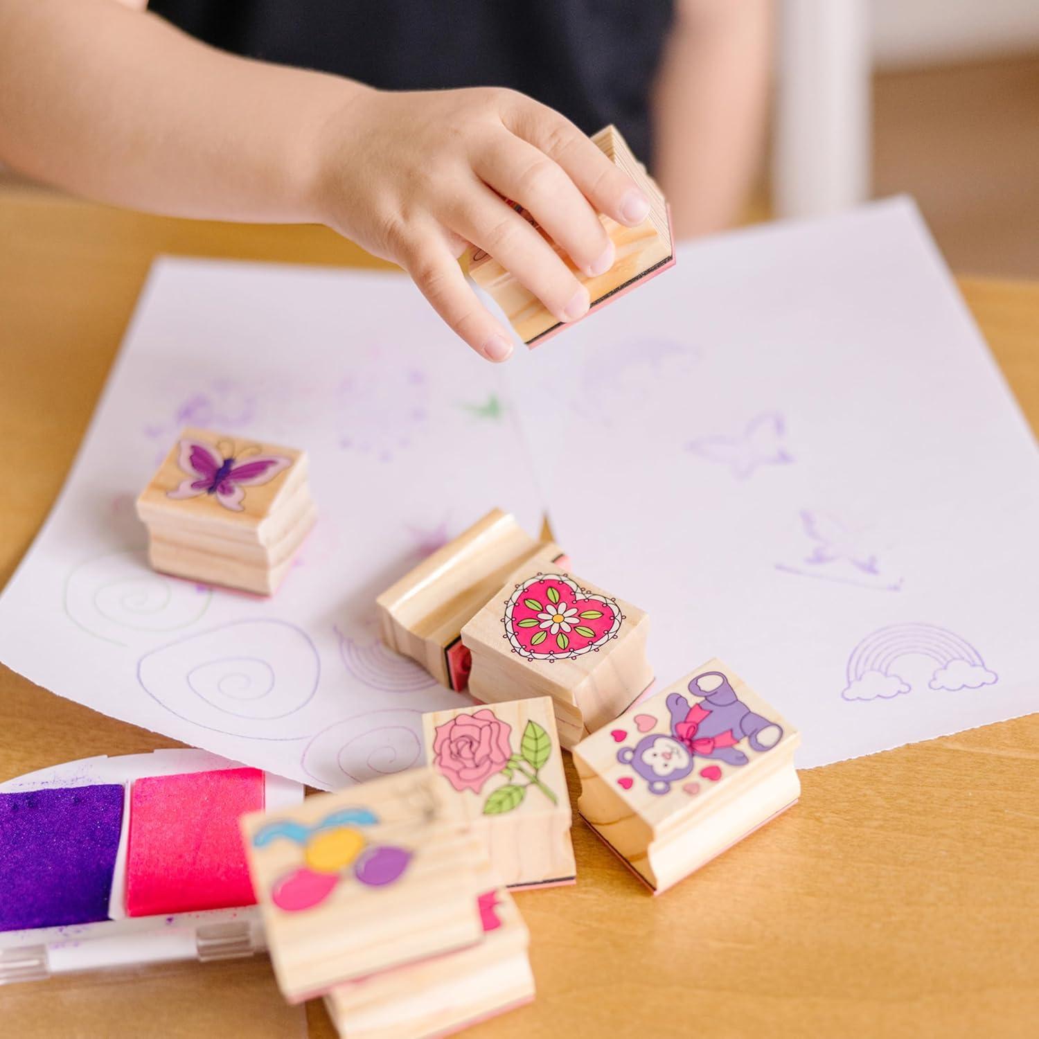 imageMelissa ampamp Doug Disney Princess Wooden Stamp Set 9 Stamps 5 Colored Pencils and 2Color Stamp Pad Disney Princess Coloring Stamps with Washable Ink for Kids Ages 4Friendship