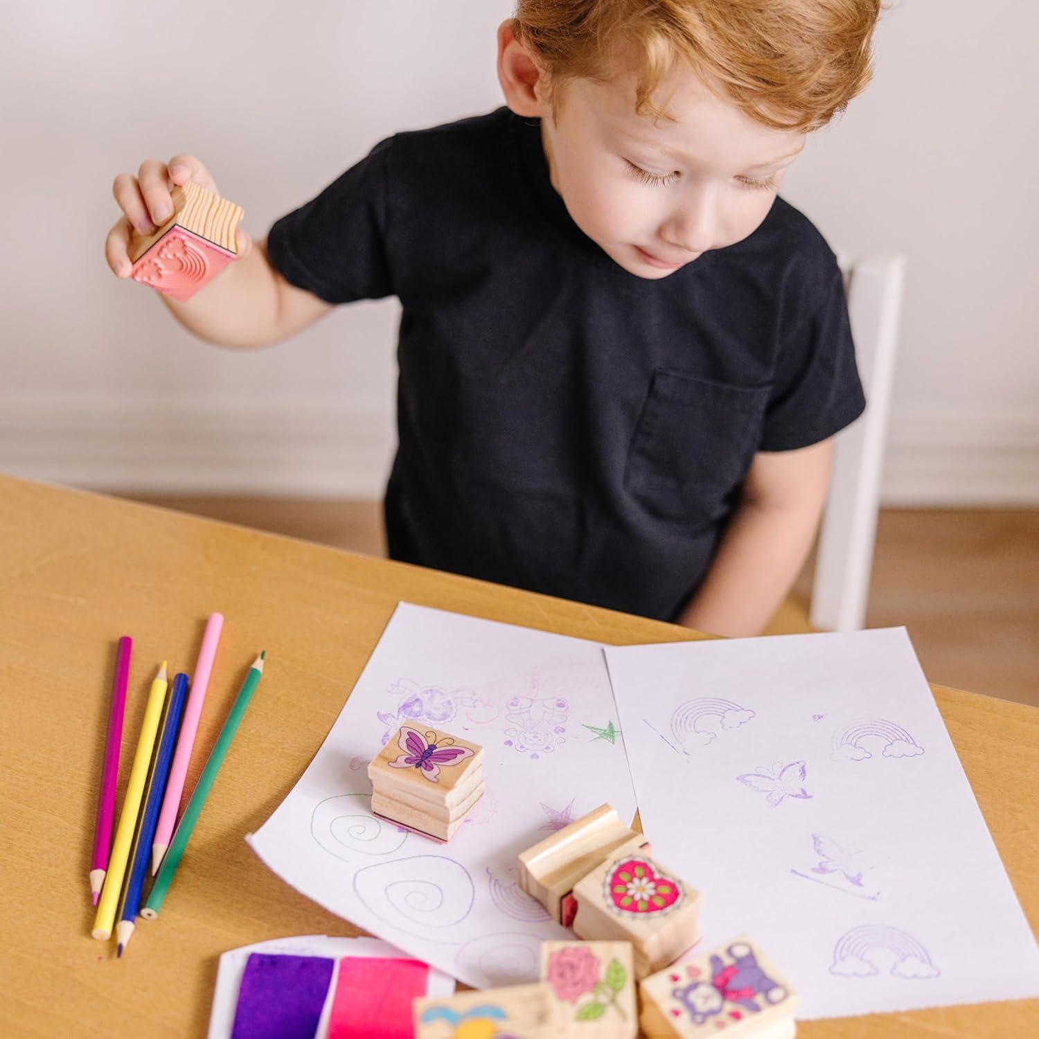 imageMelissa ampamp Doug Disney Princess Wooden Stamp Set 9 Stamps 5 Colored Pencils and 2Color Stamp Pad Disney Princess Coloring Stamps with Washable Ink for Kids Ages 4Friendship