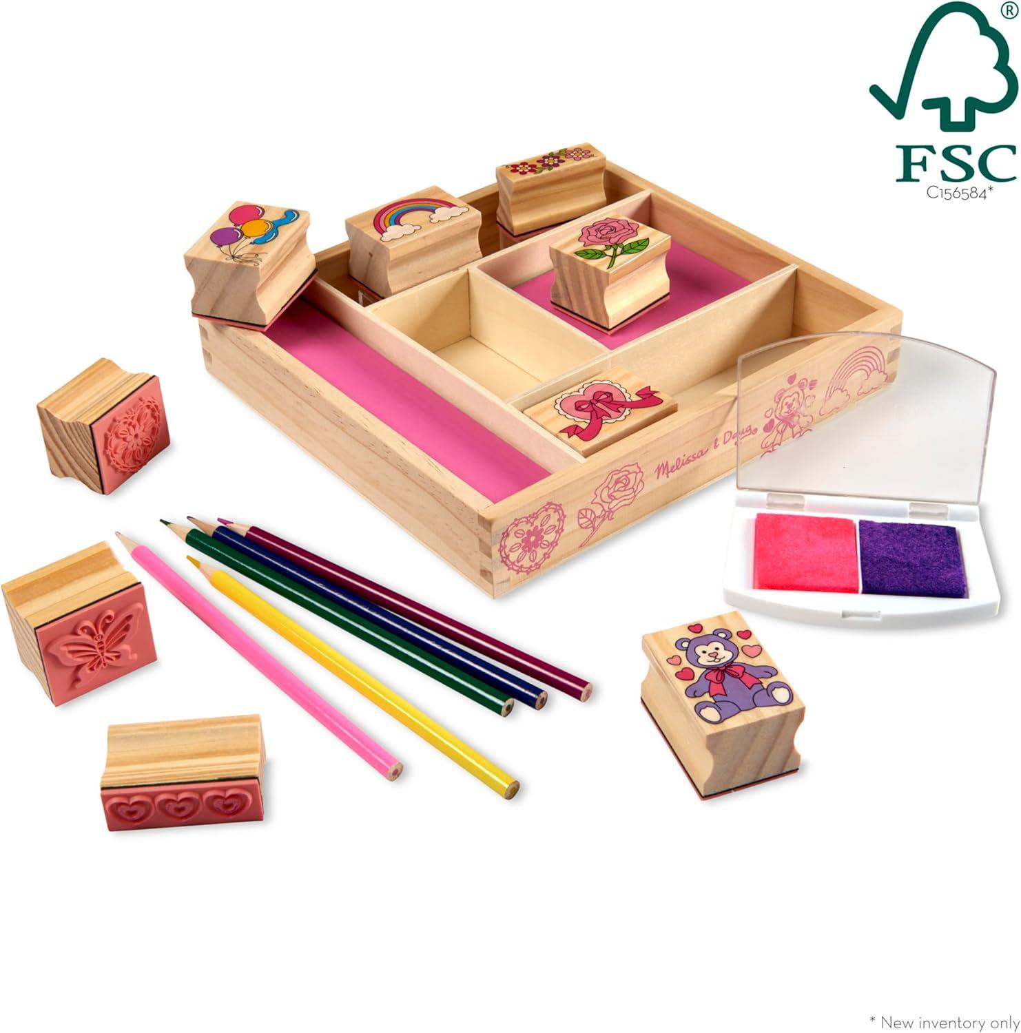 imageMelissa ampamp Doug Disney Princess Wooden Stamp Set 9 Stamps 5 Colored Pencils and 2Color Stamp Pad Disney Princess Coloring Stamps with Washable Ink for Kids Ages 4Friendship