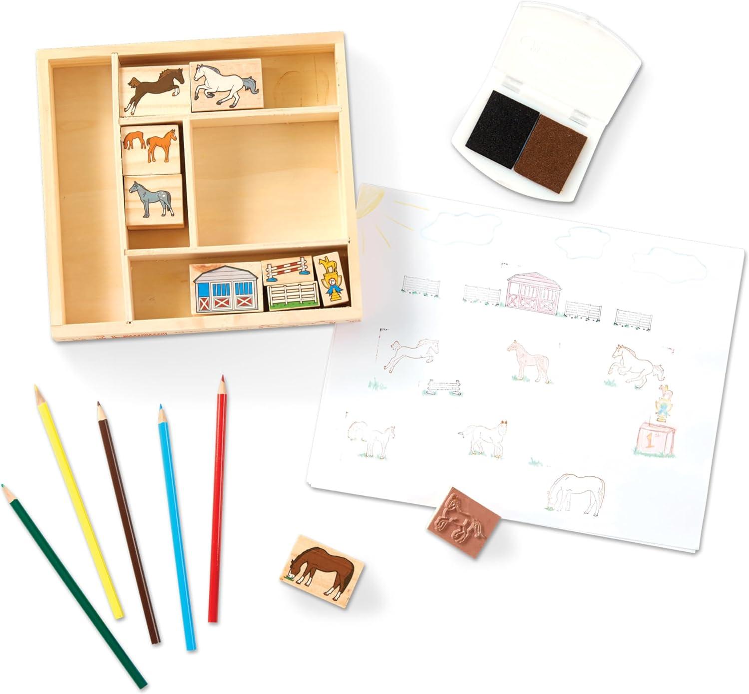imageMelissa ampamp Doug Disney Princess Wooden Stamp Set 9 Stamps 5 Colored Pencils and 2Color Stamp Pad Disney Princess Coloring Stamps with Washable Ink for Kids Ages 4Horse Stable