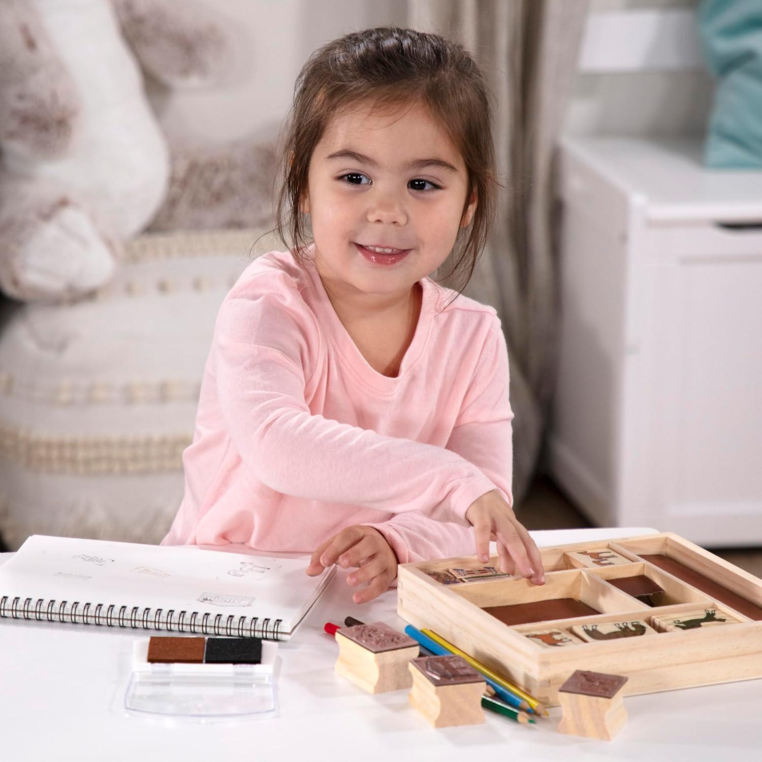 imageMelissa ampamp Doug Disney Princess Wooden Stamp Set 9 Stamps 5 Colored Pencils and 2Color Stamp Pad Disney Princess Coloring Stamps with Washable Ink for Kids Ages 4Horse Stable