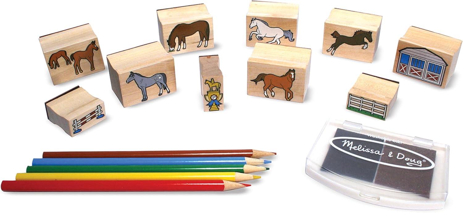 imageMelissa ampamp Doug Disney Princess Wooden Stamp Set 9 Stamps 5 Colored Pencils and 2Color Stamp Pad Disney Princess Coloring Stamps with Washable Ink for Kids Ages 4Horse Stable