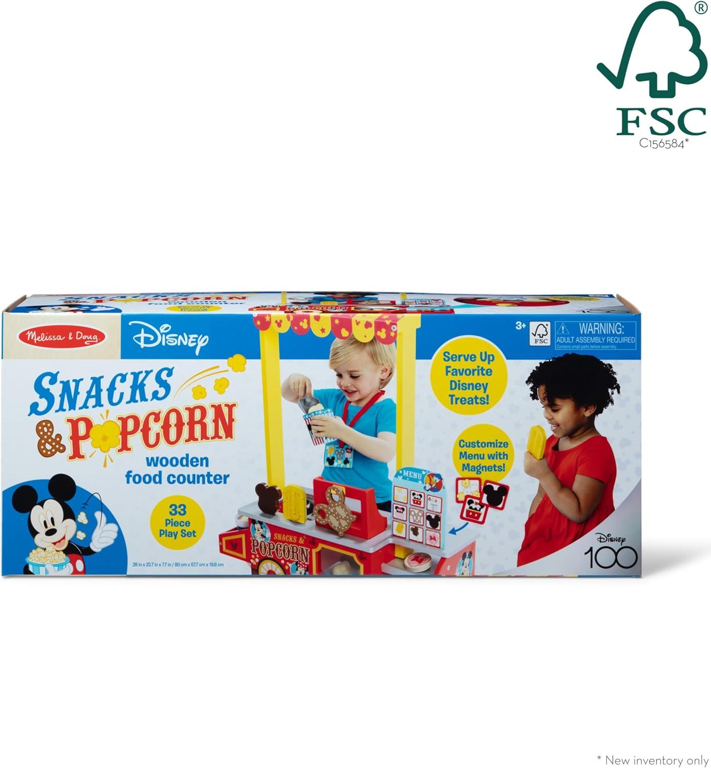 imageMelissa ampamp Doug Disney Snacks ampamp Popcorn Wooden Pretend Play Food Counter  33 Pieces  FSCCertified Materials