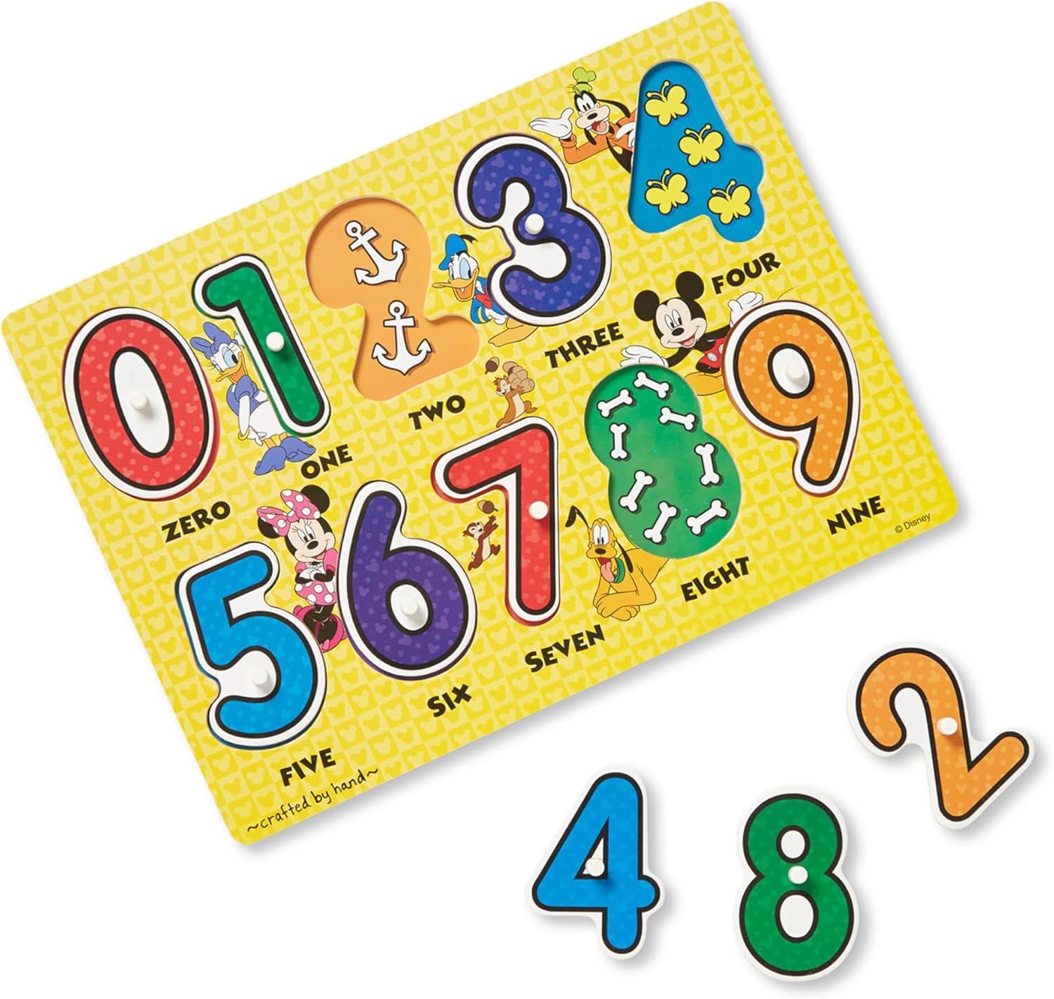 imageMelissa ampamp Doug Disney Wooden Peg Puzzles Set Letters Numbers and Shapes and Colors
