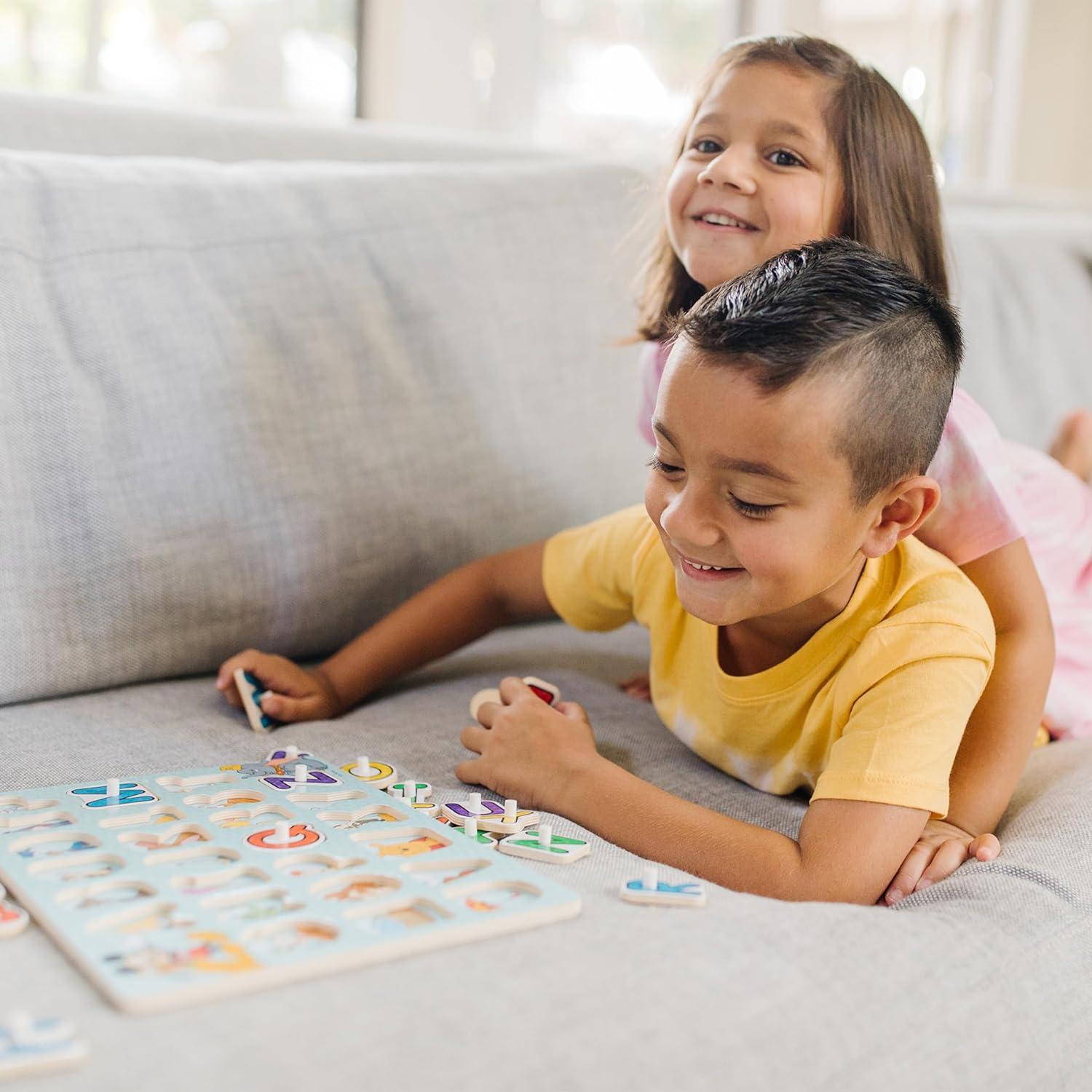 imageMelissa ampamp Doug Disney Wooden Peg Puzzles Set Letters Numbers and Shapes and Colors