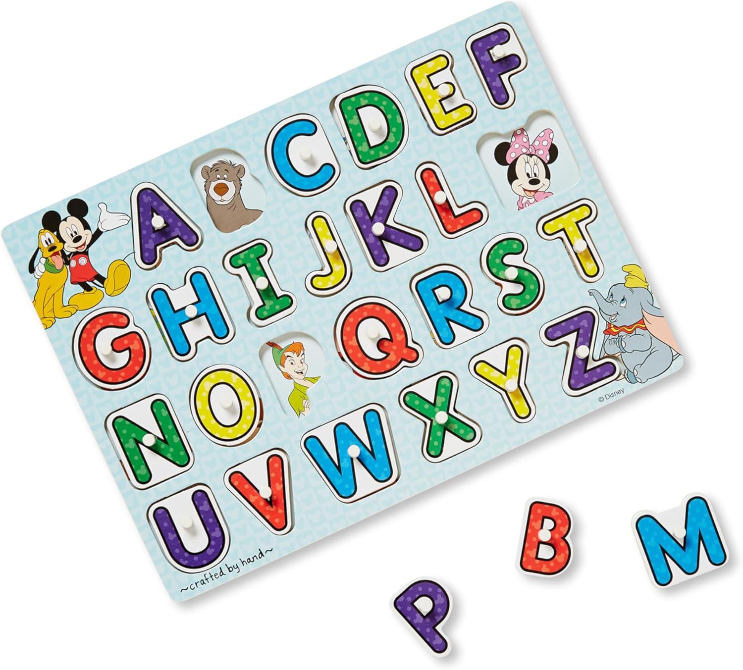 imageMelissa ampamp Doug Disney Wooden Peg Puzzles Set Letters Numbers and Shapes and Colors