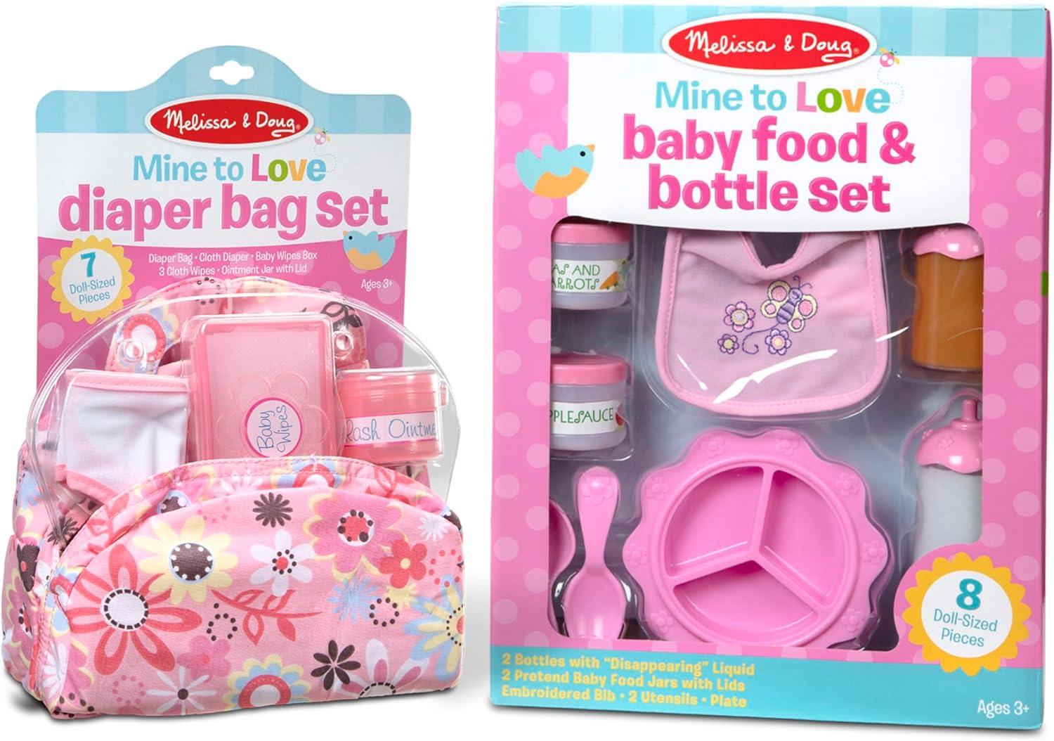 imageMelissa ampamp Doug Doll Feeding and Changing Accessories  Bib Bag Diaper Wipes Utensils Bottles 730 high x 1120 Wide x 1430 deep