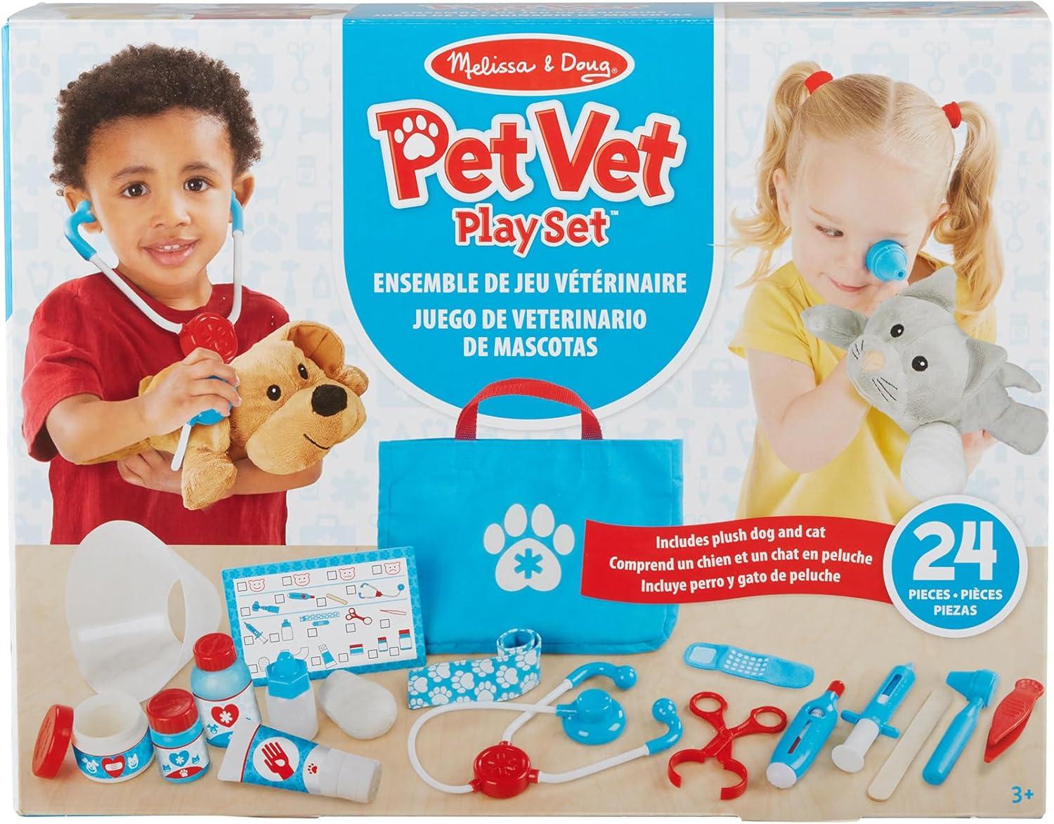 imageMelissa ampamp Doug Examine and Treat Pet Vet Play Set 24Piece Animal Doctor Playset with Dog ampamp Cat Plushies Pet Doctor Kit ampamp Accessories Preschool Toys for Girls ampamp Boys Ages 3