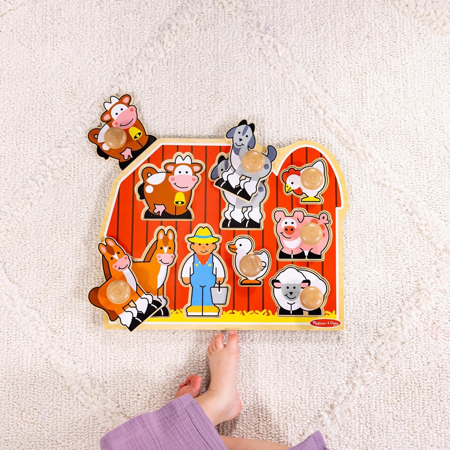 imageMelissa ampamp Doug Farm Animals Jumbo Knob Puzzle Wooden Peg Puzzle for Toddlers Educational Toy for Shape Recognition and Fine Motor Skills Ages 1Puzzle
