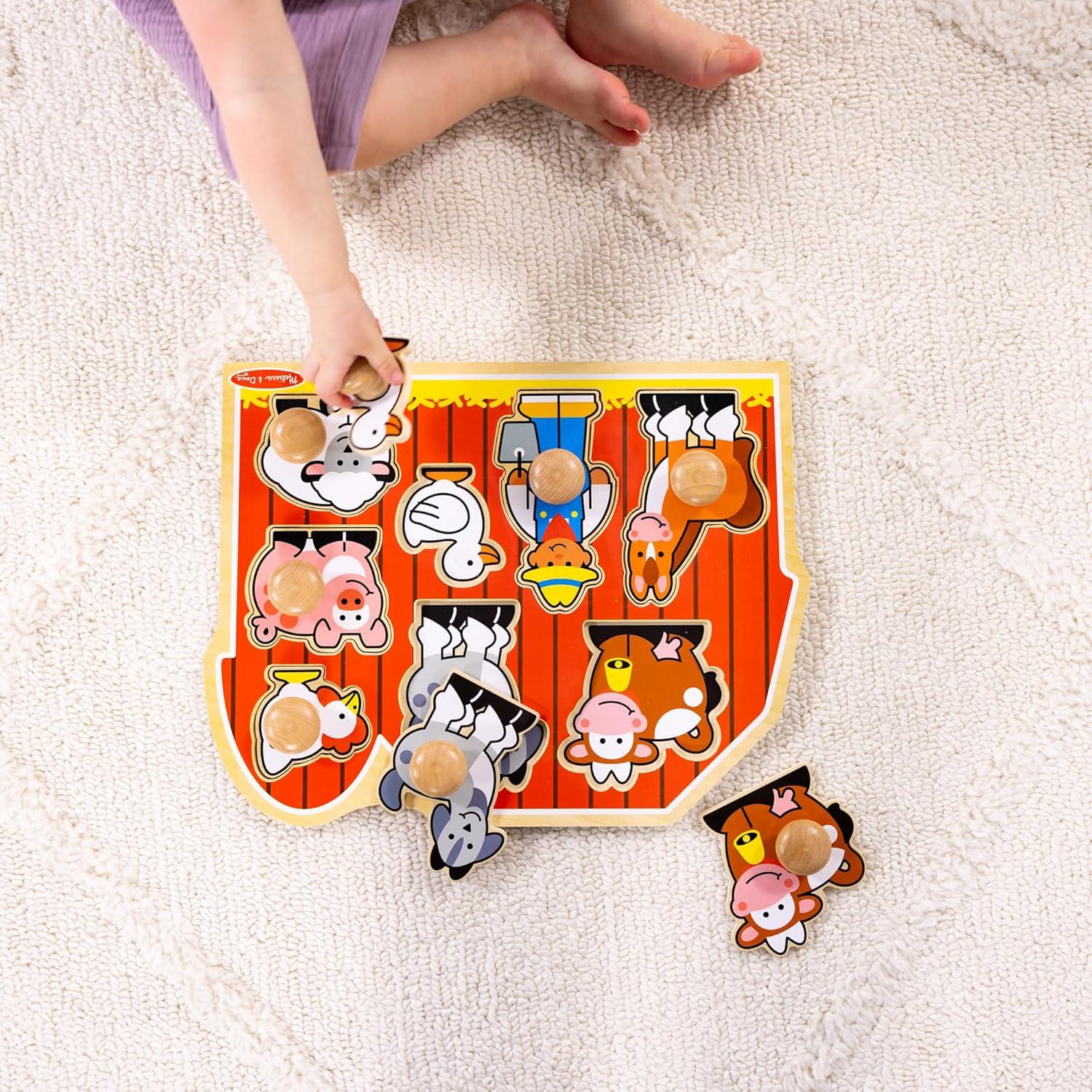 imageMelissa ampamp Doug Farm Animals Jumbo Knob Puzzle Wooden Peg Puzzle for Toddlers Educational Toy for Shape Recognition and Fine Motor Skills Ages 1Puzzle