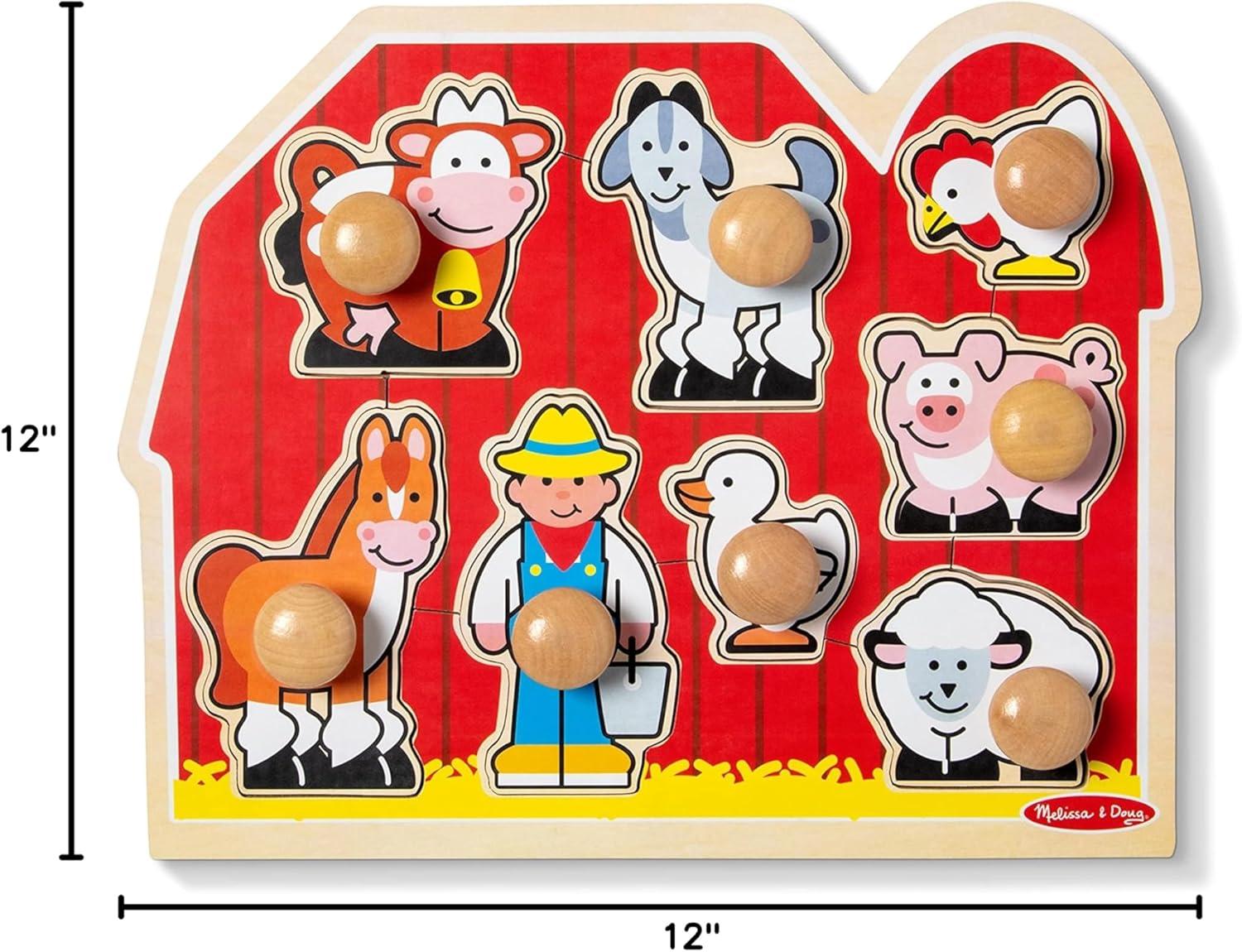 imageMelissa ampamp Doug Farm Animals Jumbo Knob Puzzle Wooden Peg Puzzle for Toddlers Educational Toy for Shape Recognition and Fine Motor Skills Ages 1Puzzle