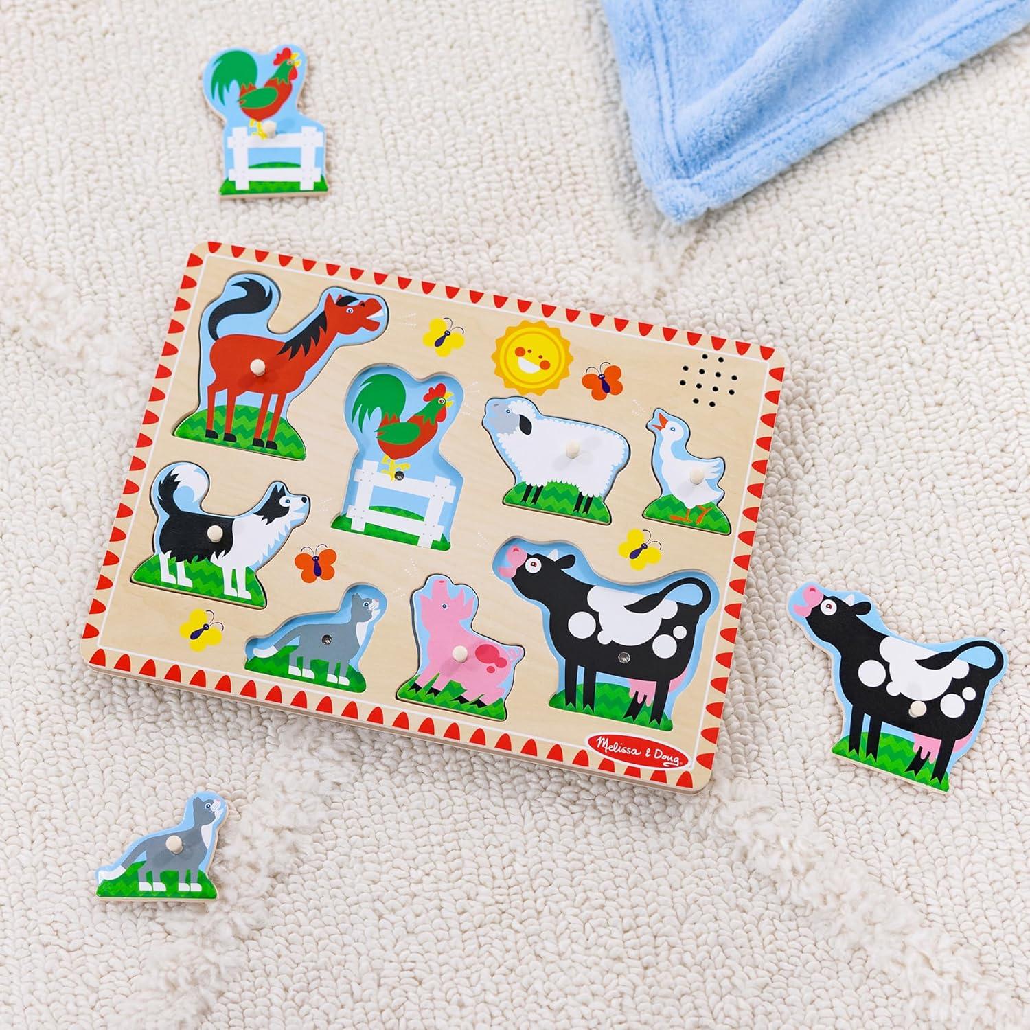 imageMelissa ampamp Doug Farm Animals Sound Puzzle  Wooden Peg Puzzle with Sound Effects 8 pcsFarm Animals