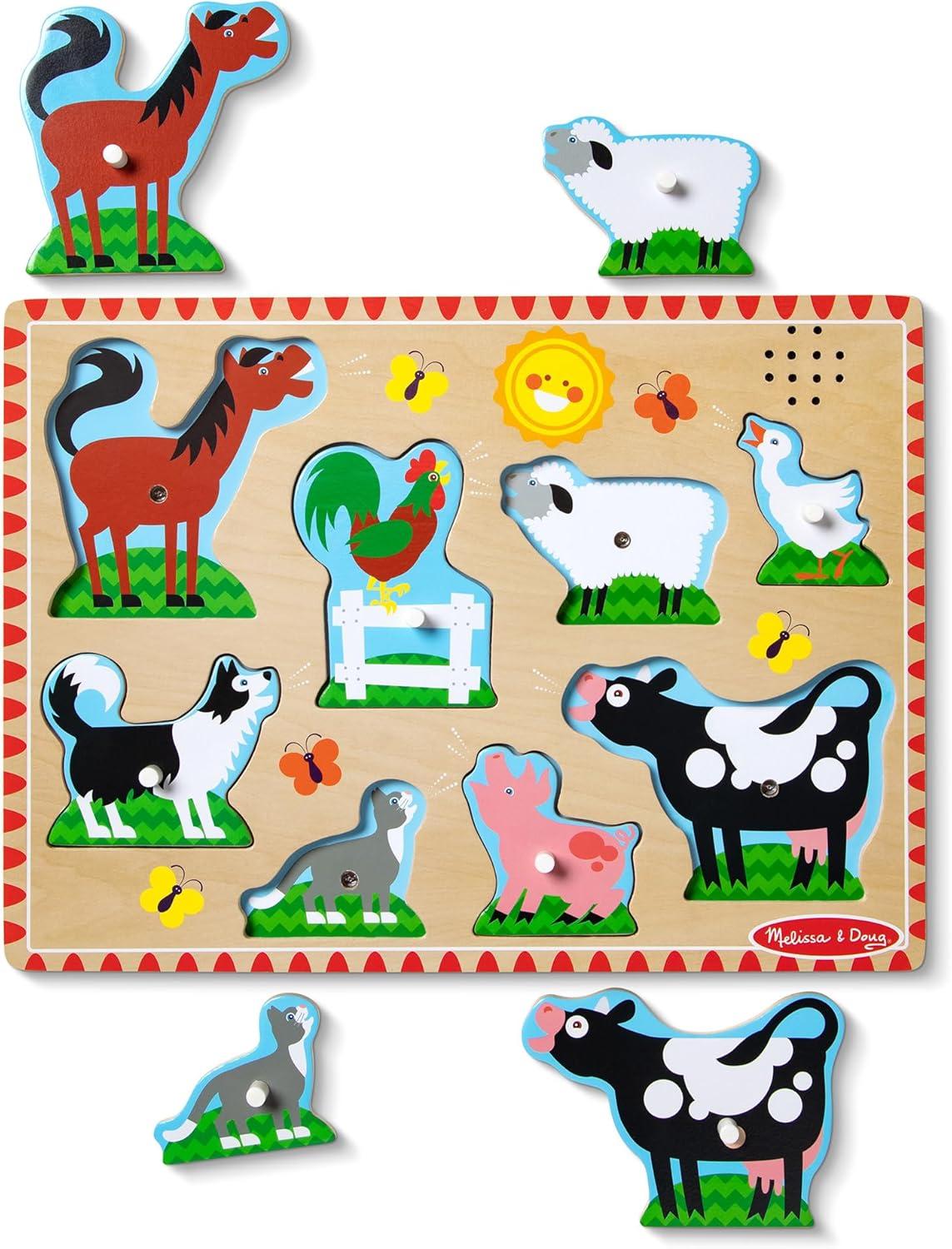 imageMelissa ampamp Doug Farm Animals Sound Puzzle  Wooden Peg Puzzle with Sound Effects 8 pcsFarm Animals