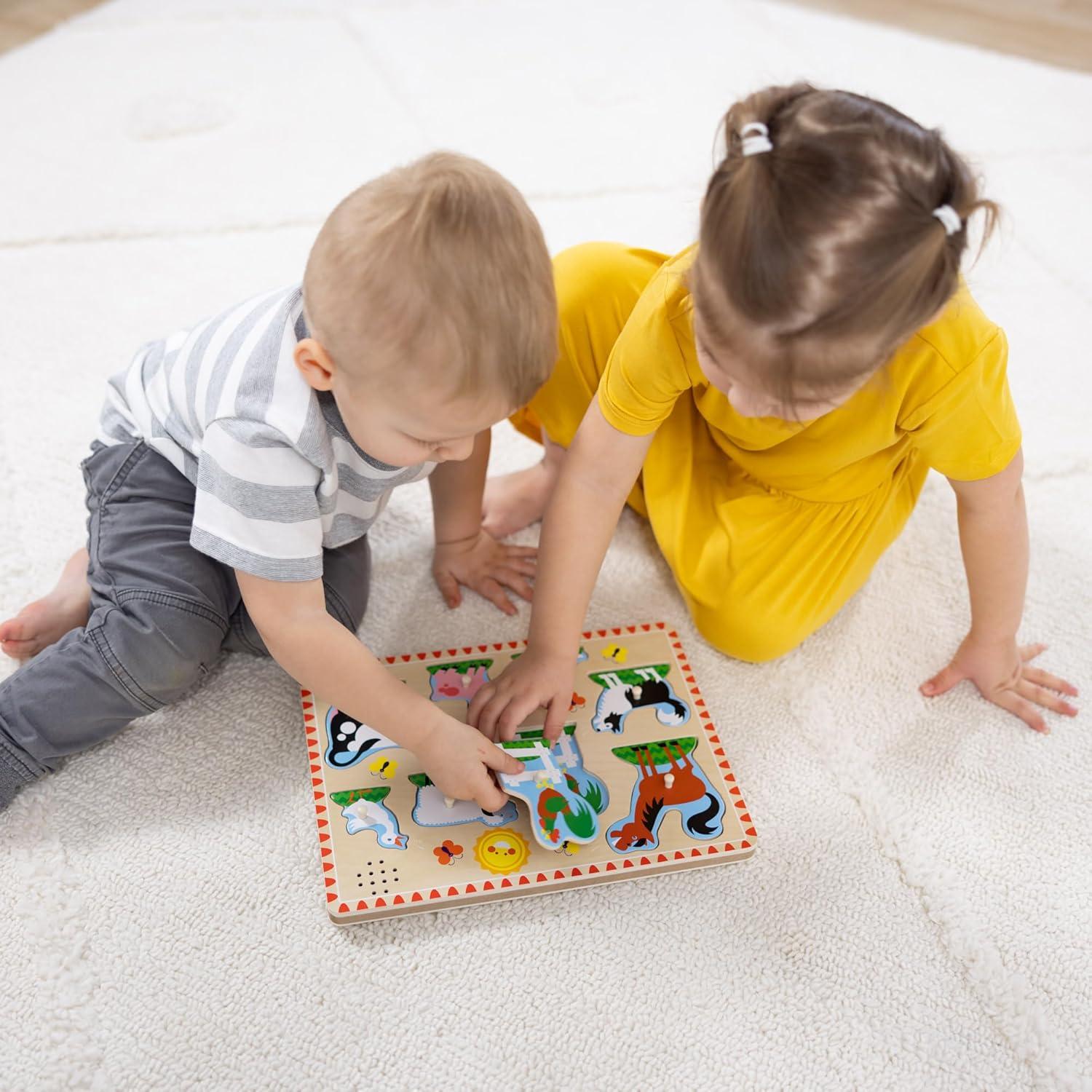imageMelissa ampamp Doug Farm Animals Sound Puzzle  Wooden Peg Puzzle with Sound Effects 8 pcsFarm Animals