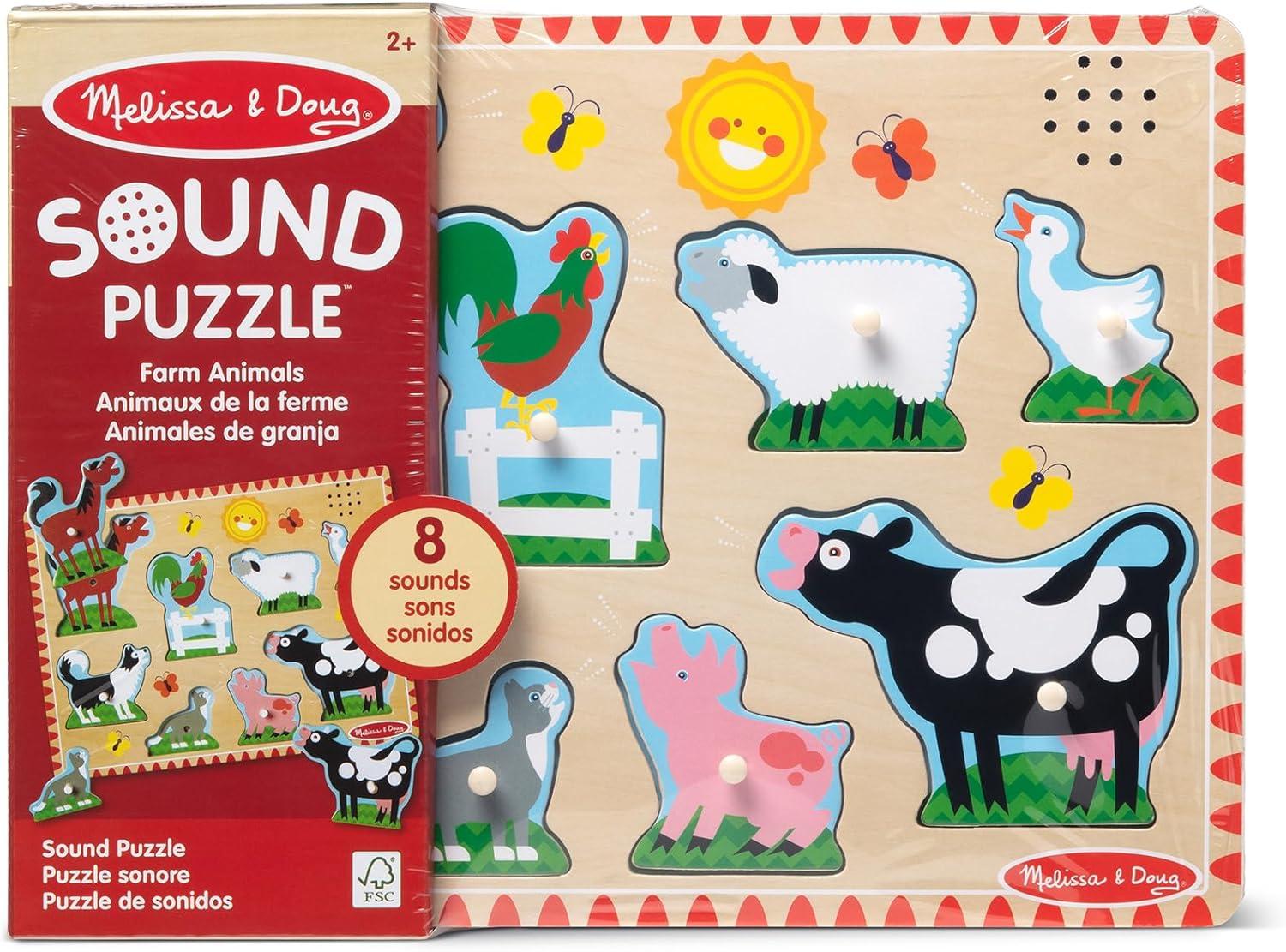 imageMelissa ampamp Doug Farm Animals Sound Puzzle  Wooden Peg Puzzle with Sound Effects 8 pcsFarm Animals